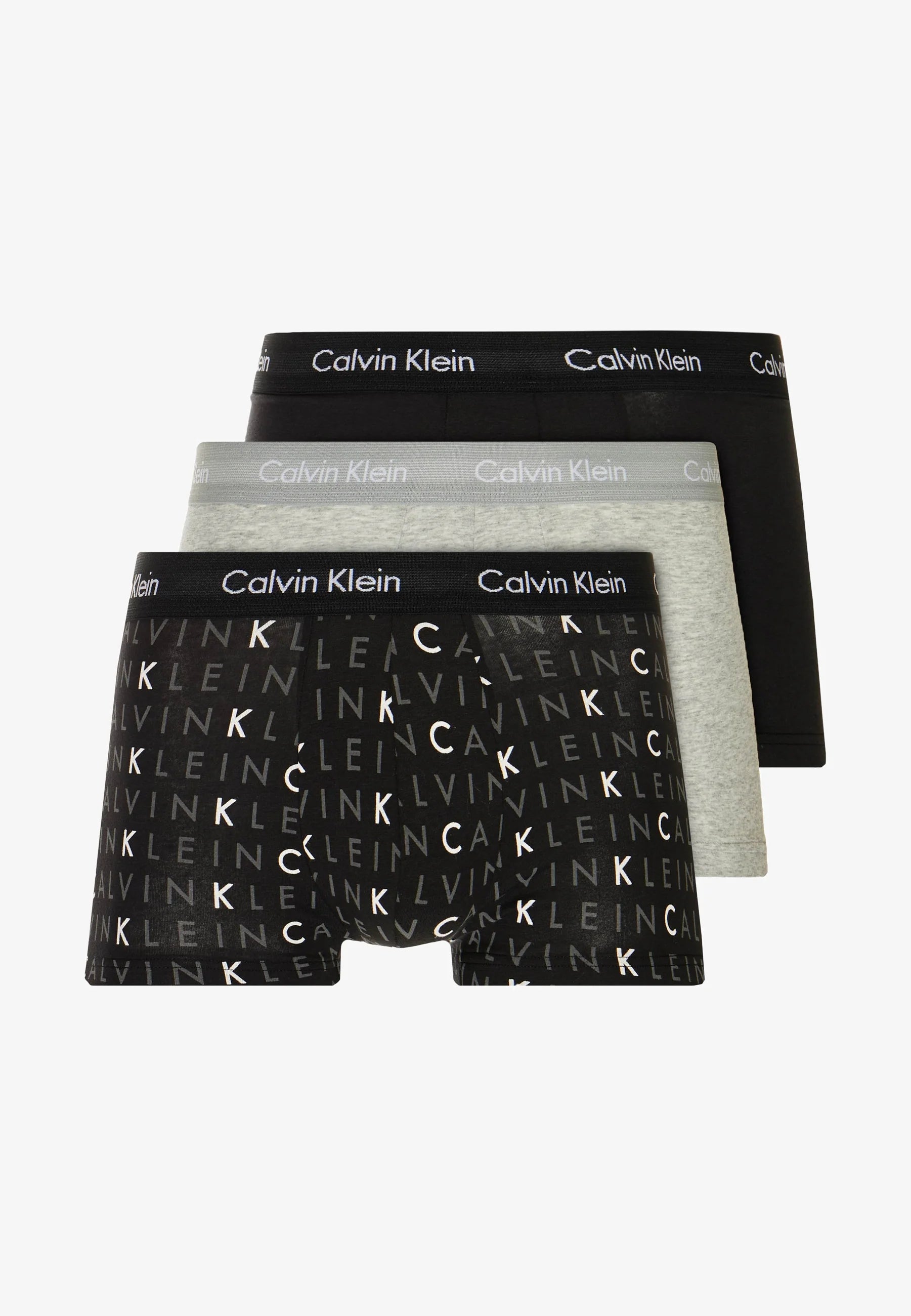 Calvin Klein Cotton Stretch Trunks – 3 Pack – Black , Grey , Black with Logo Print