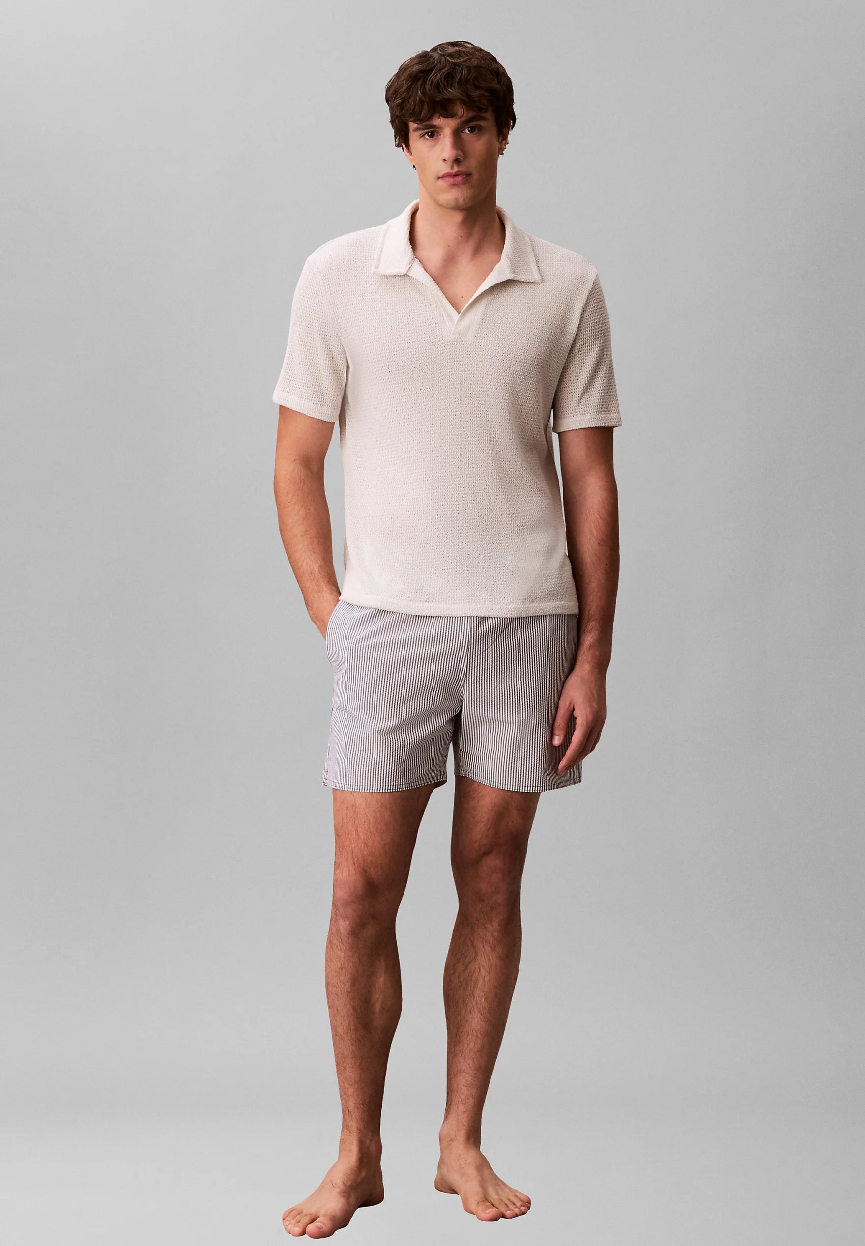 Calvin Klein Medium Drawstring Swim Shorts – Forged Iron, White