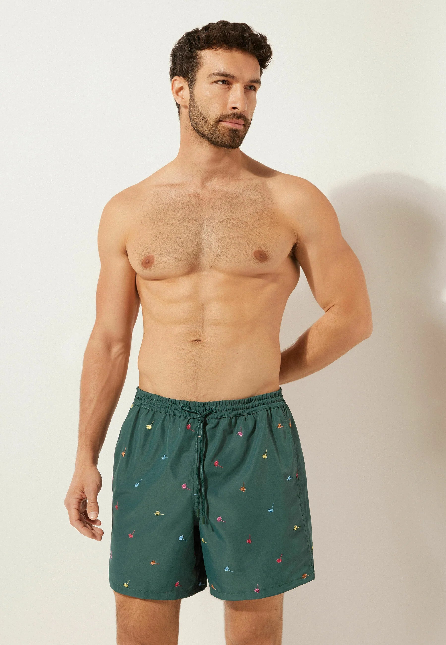 Calzedonia Formentera gemusterte Badeshorts – Dunkelgrün meliert