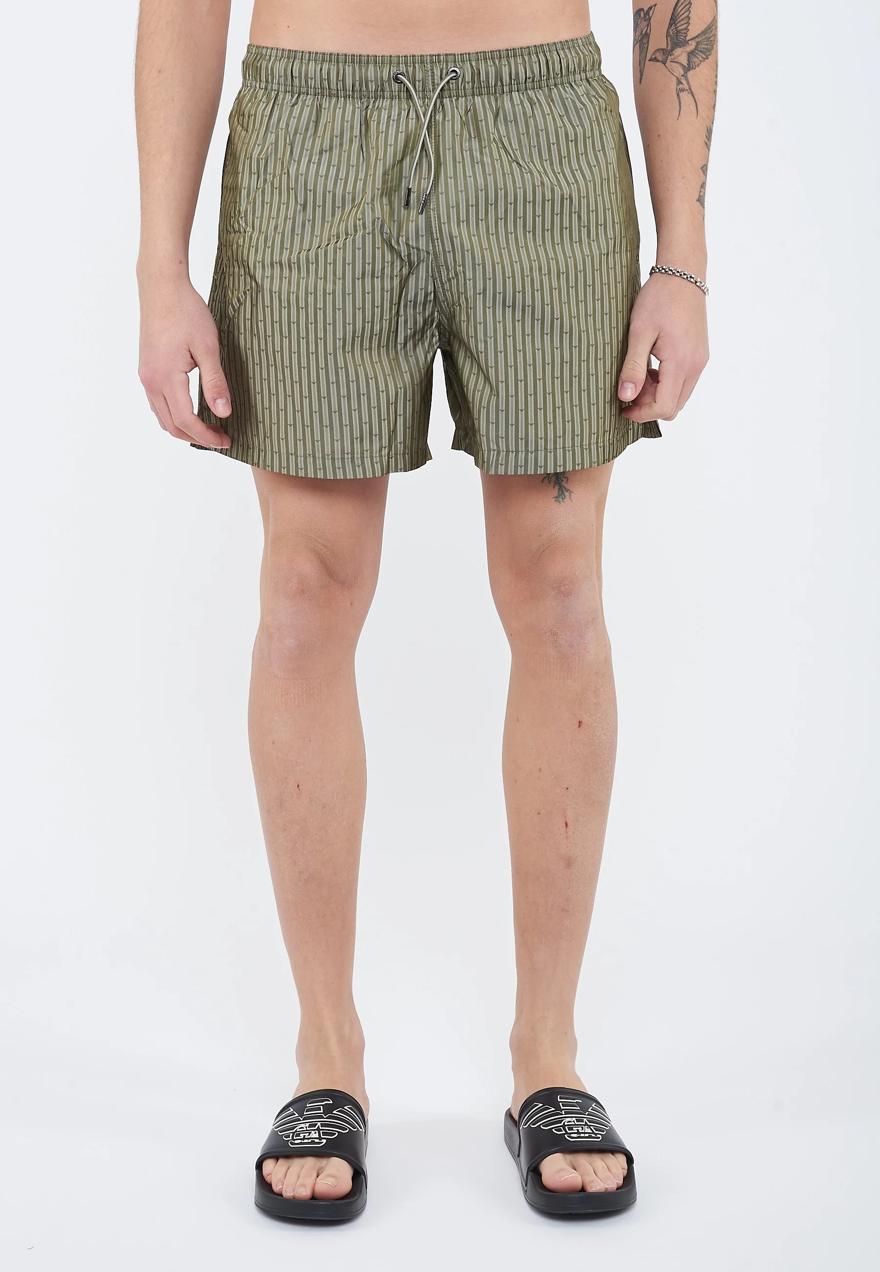 Short de bain boxer Emporio Armani EA7 All Over Jacquard – Stripes Eagles Olive