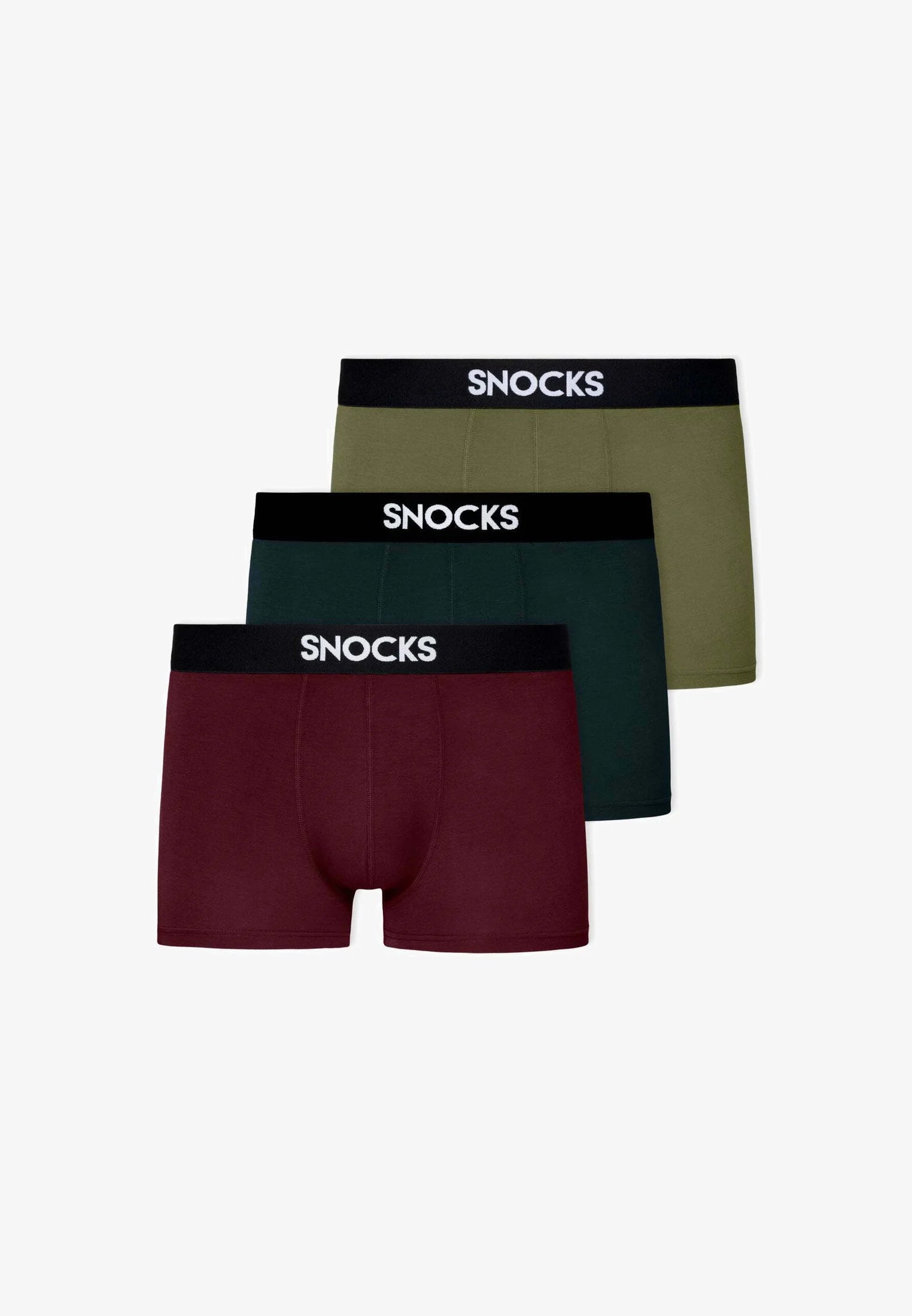 3 Pack Premium boxerské kufry SNOCKS – červená, olivová, modrá