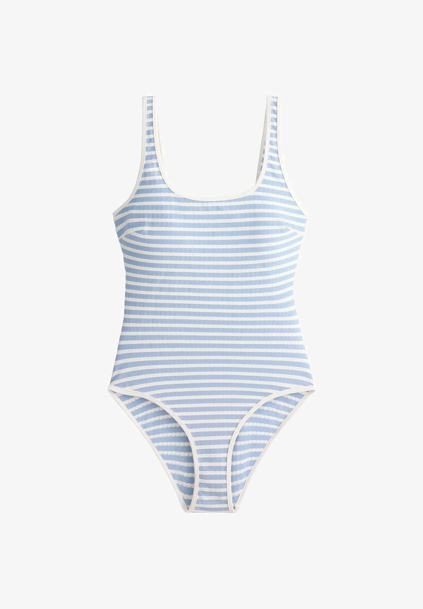 OYSHO Stripe Structure Round Neck One-Piece Swimsuit – Blue