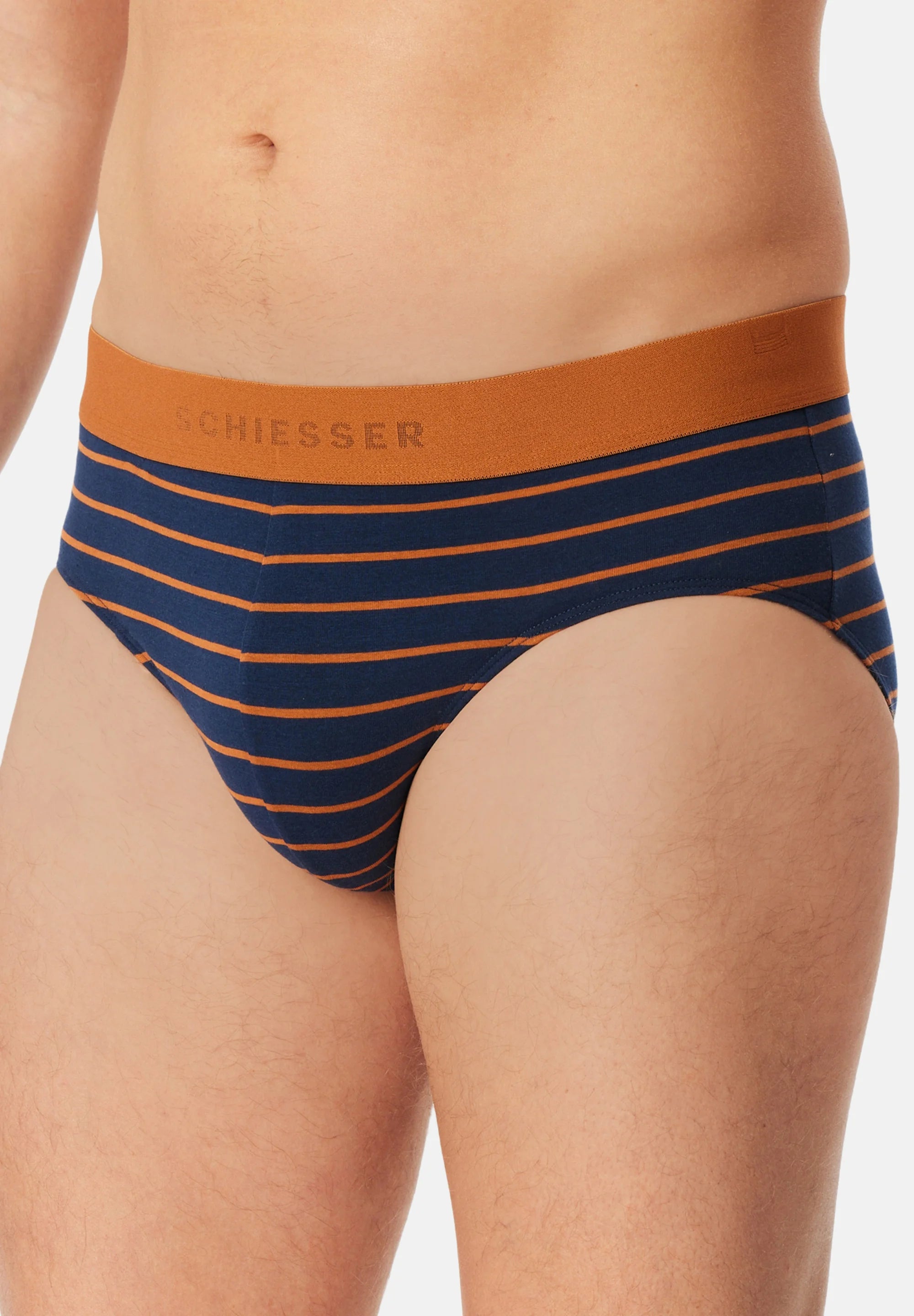 Schiesser Essential Cotton Briefs – Dark Blue, Orange