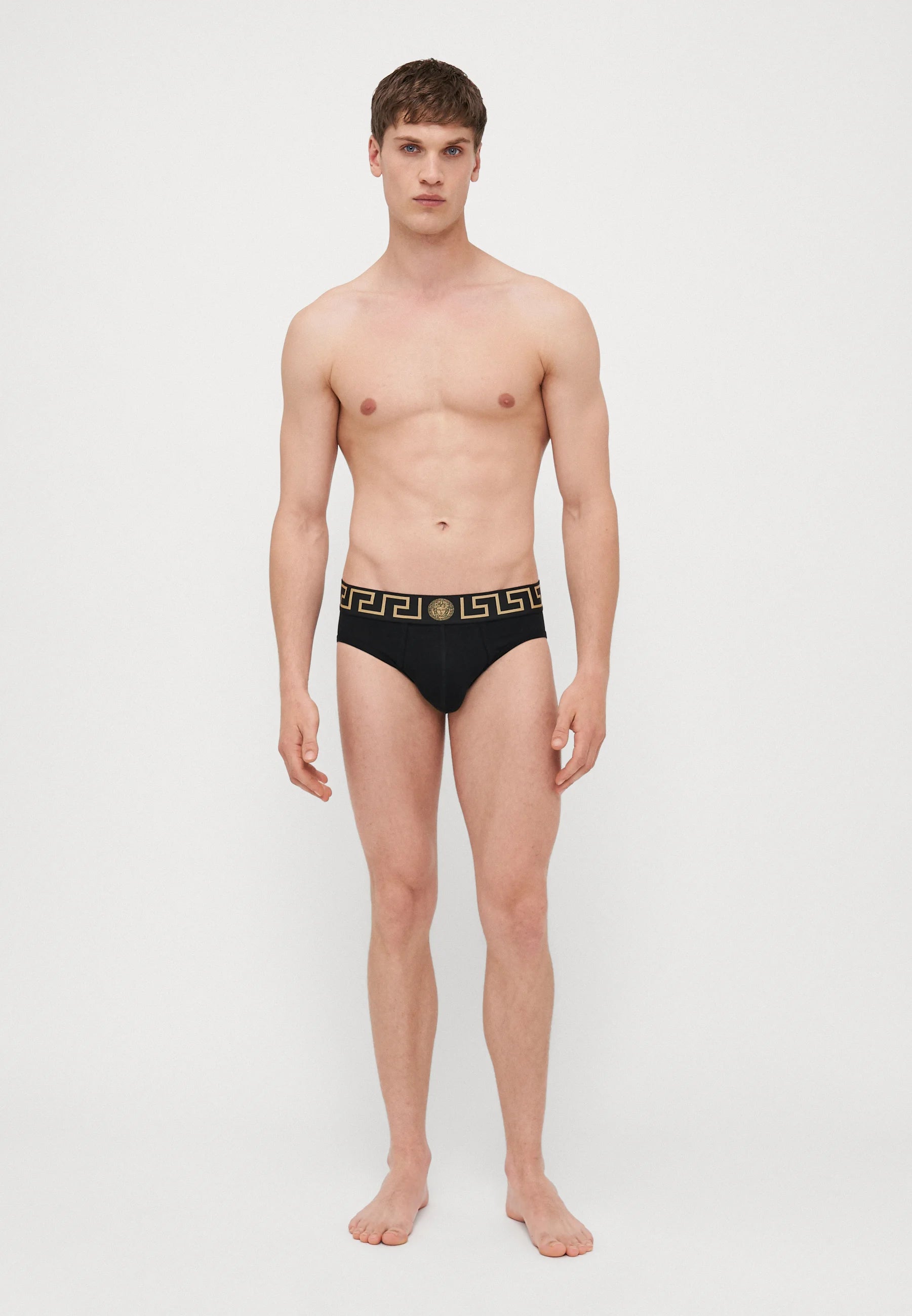 Versace Slips En Coton Stretch – Taille Basse – Lot De 3 – Noir, Doré