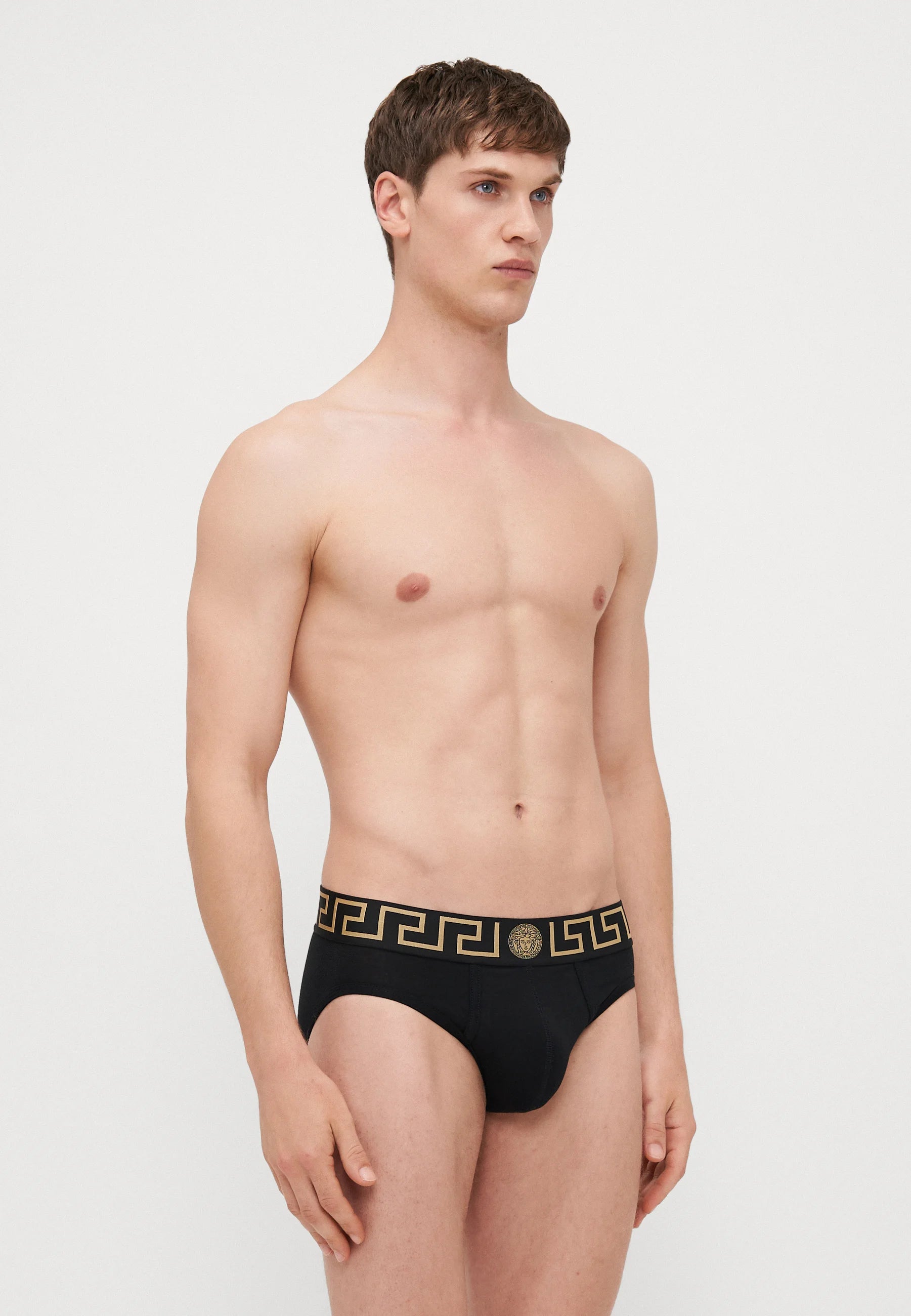 Versace Slips En Coton Stretch – Taille Basse – Lot De 3 – Noir, Doré