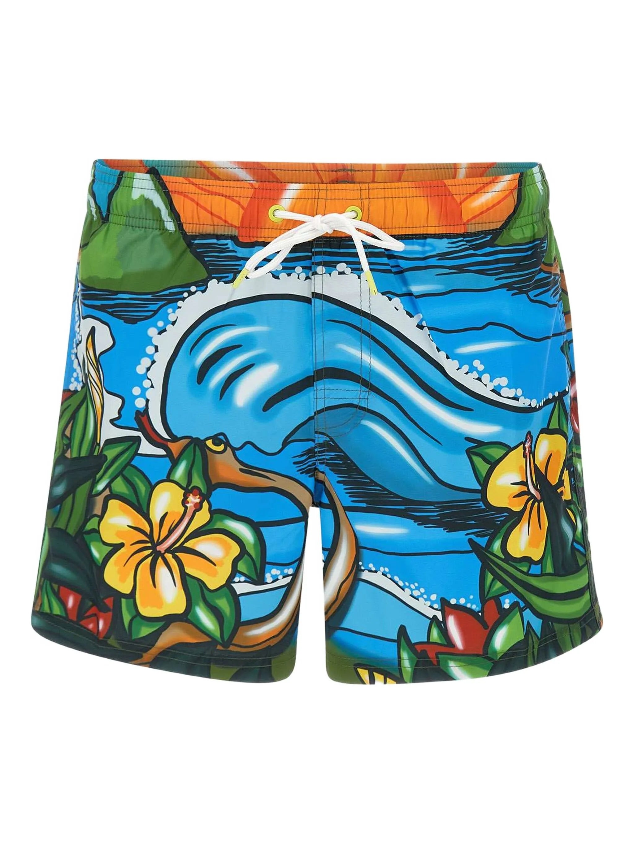SUNDEK Illustration Print Swim Shorts – Blue