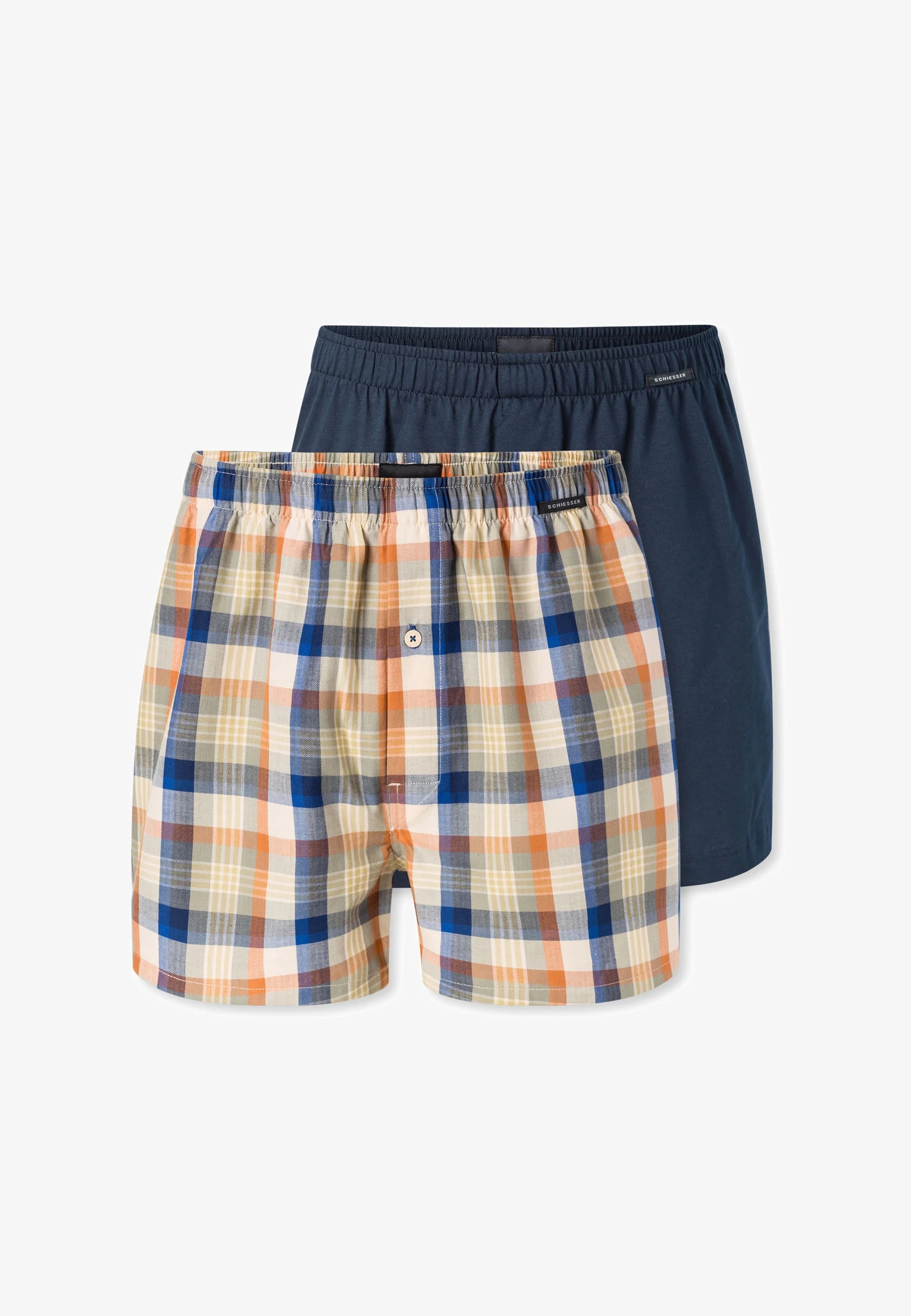 Schiesser Lot de 2 boxers classiques en coton – Bleu foncé, assortis