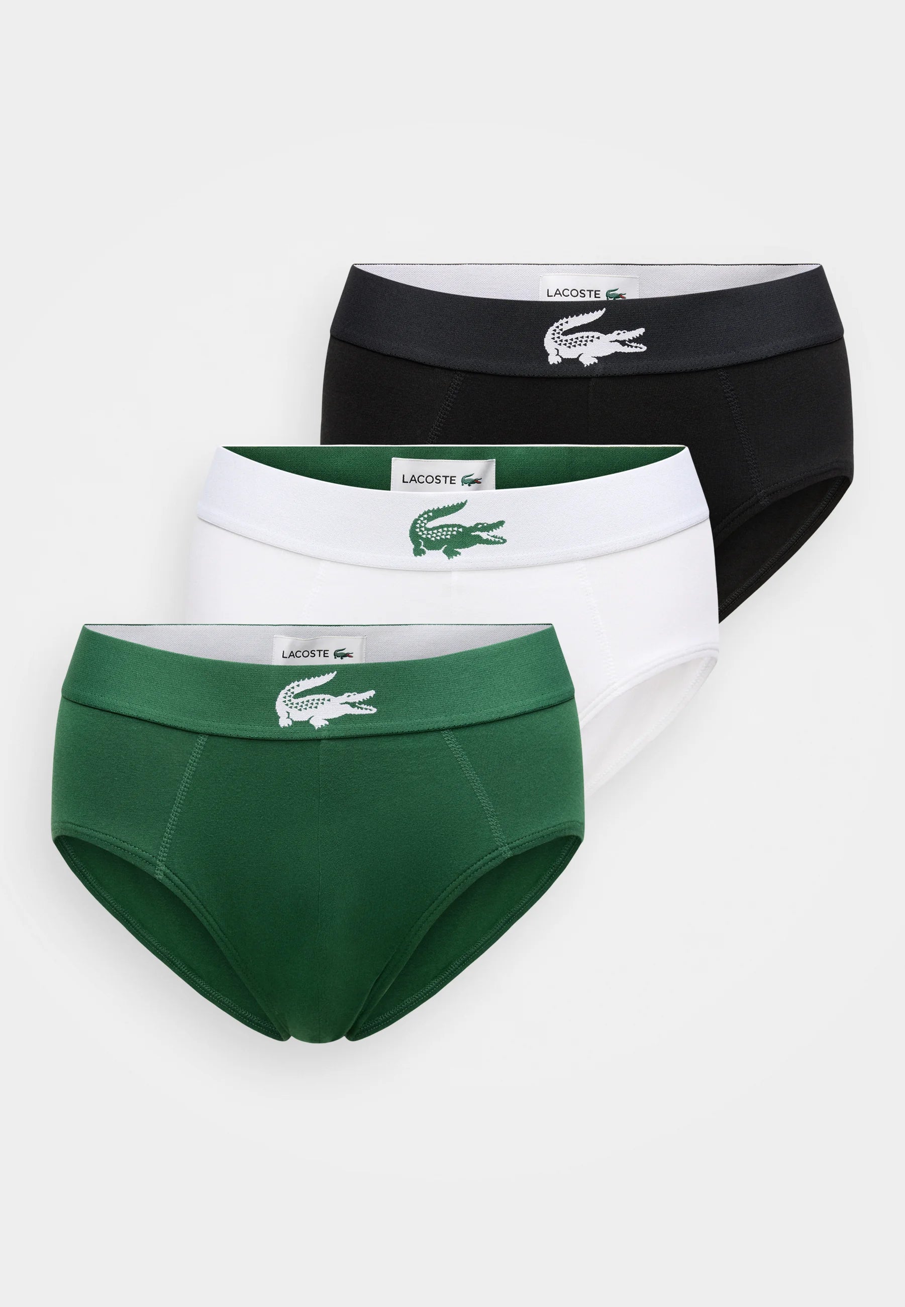 Lacoste Stretch Cotton Briefs 3 Pack – White, Green, Black