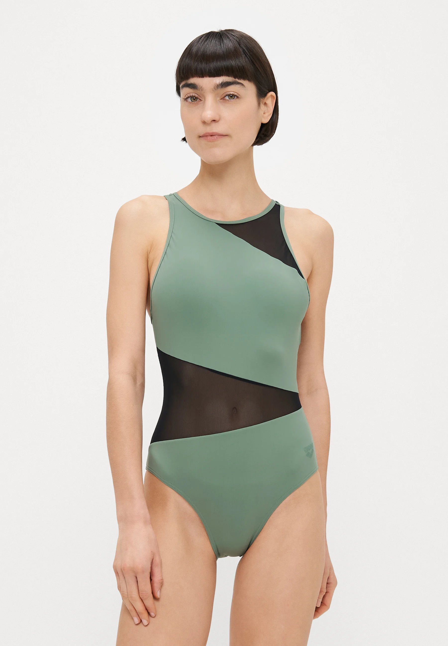 Jednodílné plavky Arena Mesh Angle Vent Back – Sage