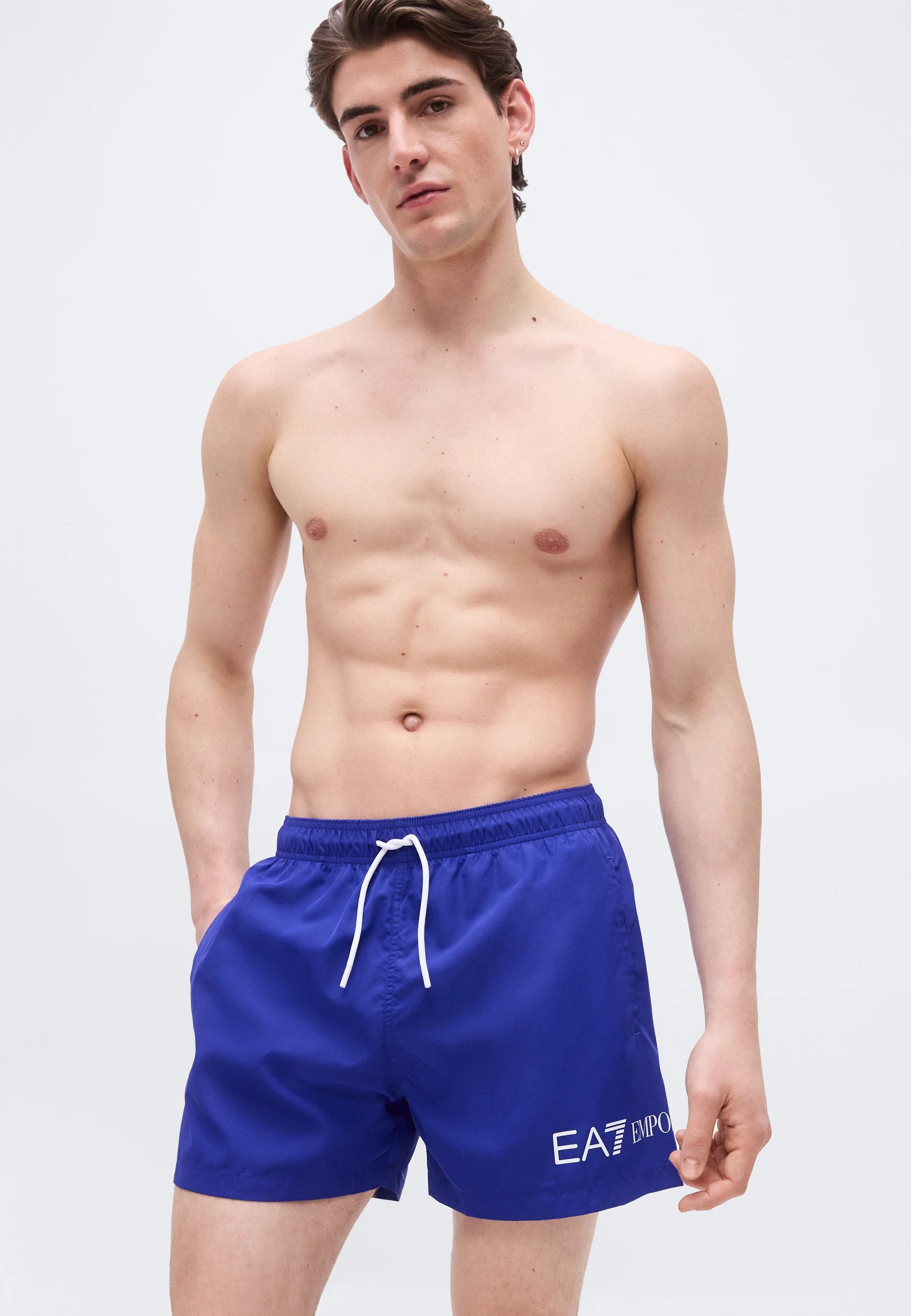 Plavecké šortky Emporio Armani EA7 Water Sport Extended Logo Boxer – Clematis Blue, White