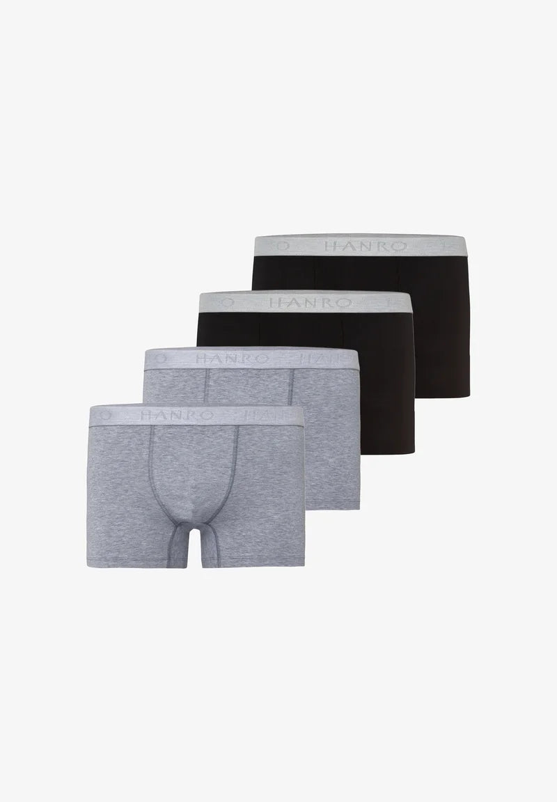 HANRO Lot de 4 boxers en coton stretch – Noir, Gris