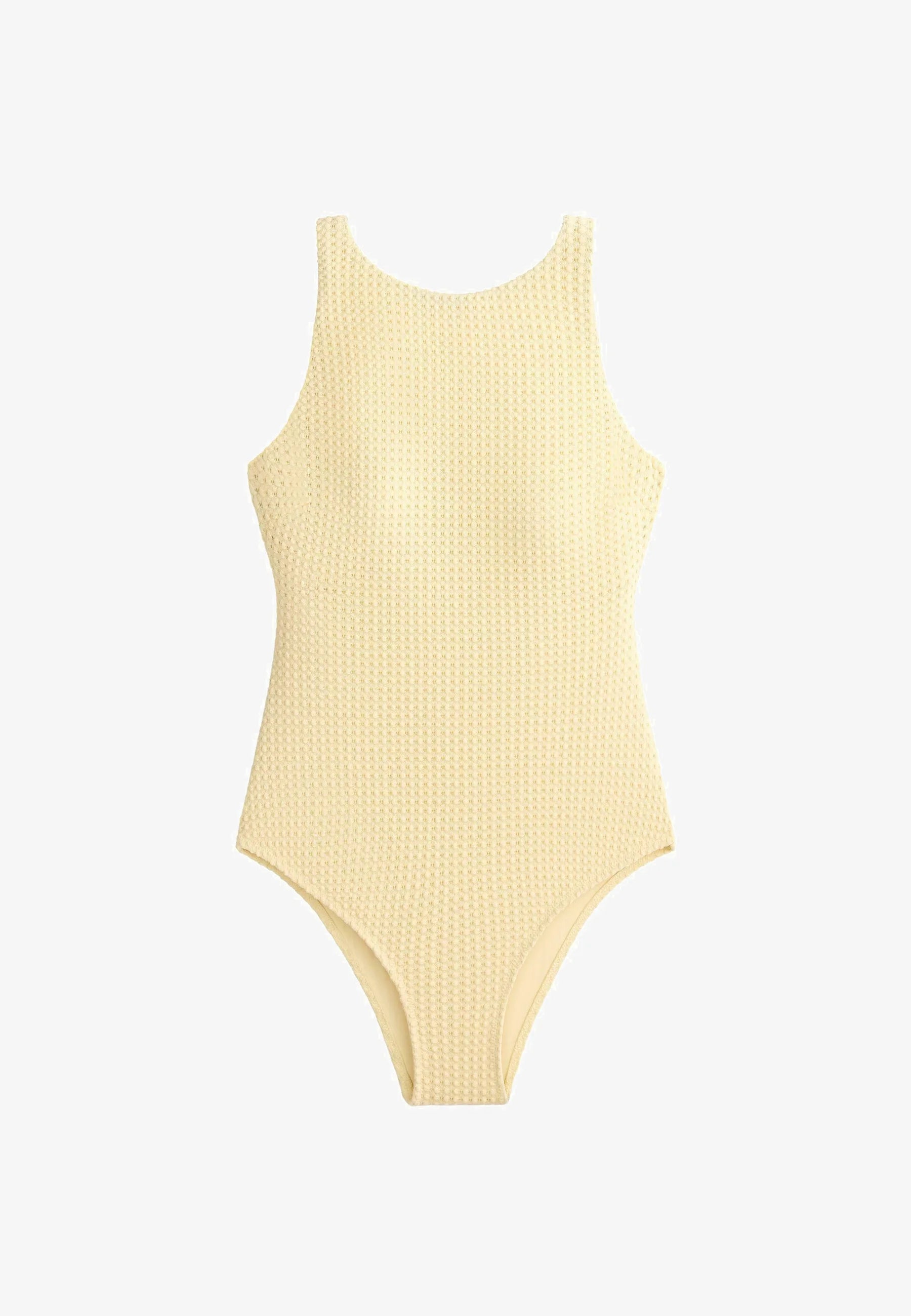 OYSHO Bubble-Texture Crochet Halter One-Piece Swimsuit – Light Yellow