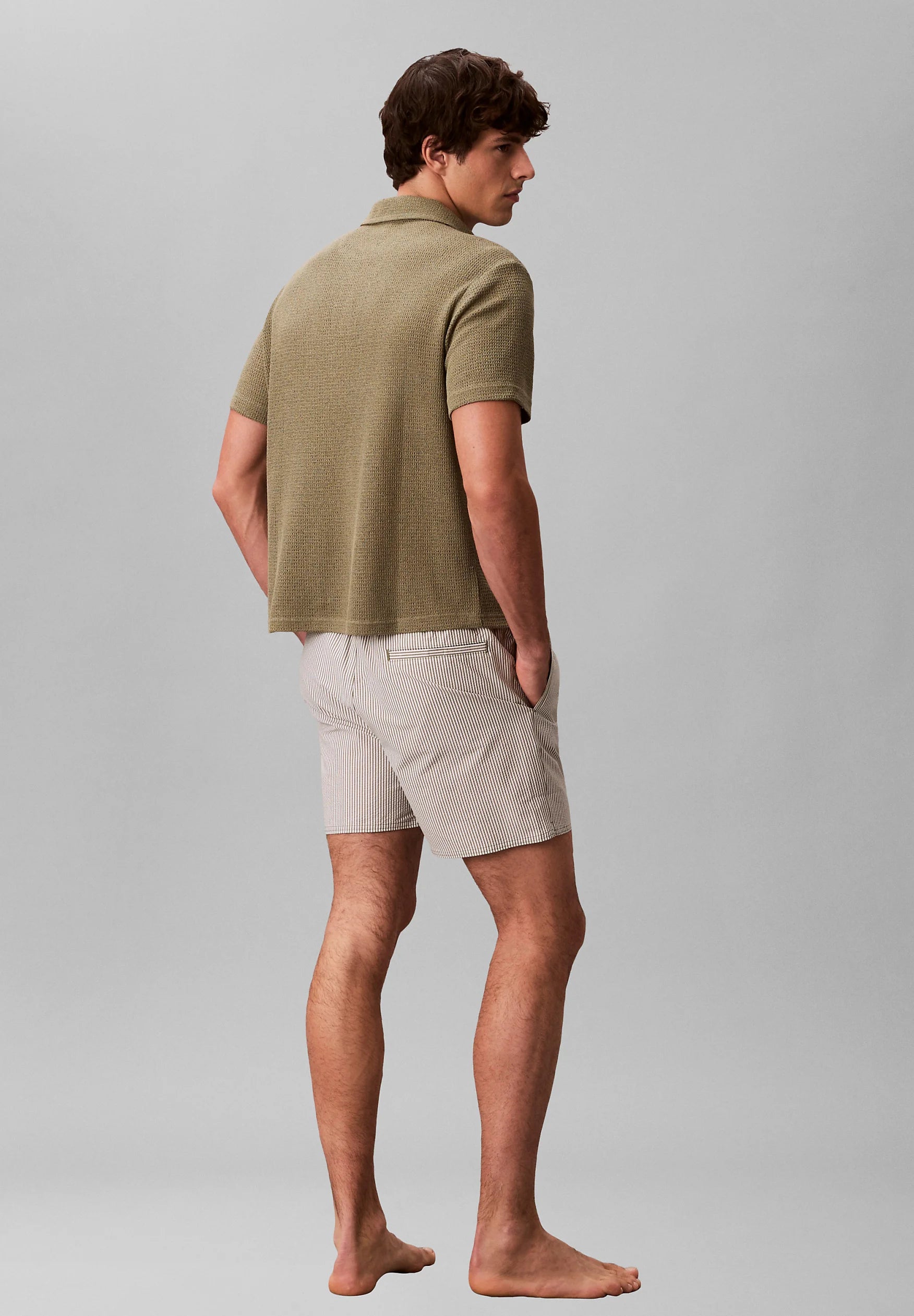 Short de bain Calvin Klein Medium à cordon de serrage – Vert lichen profond, Blanc