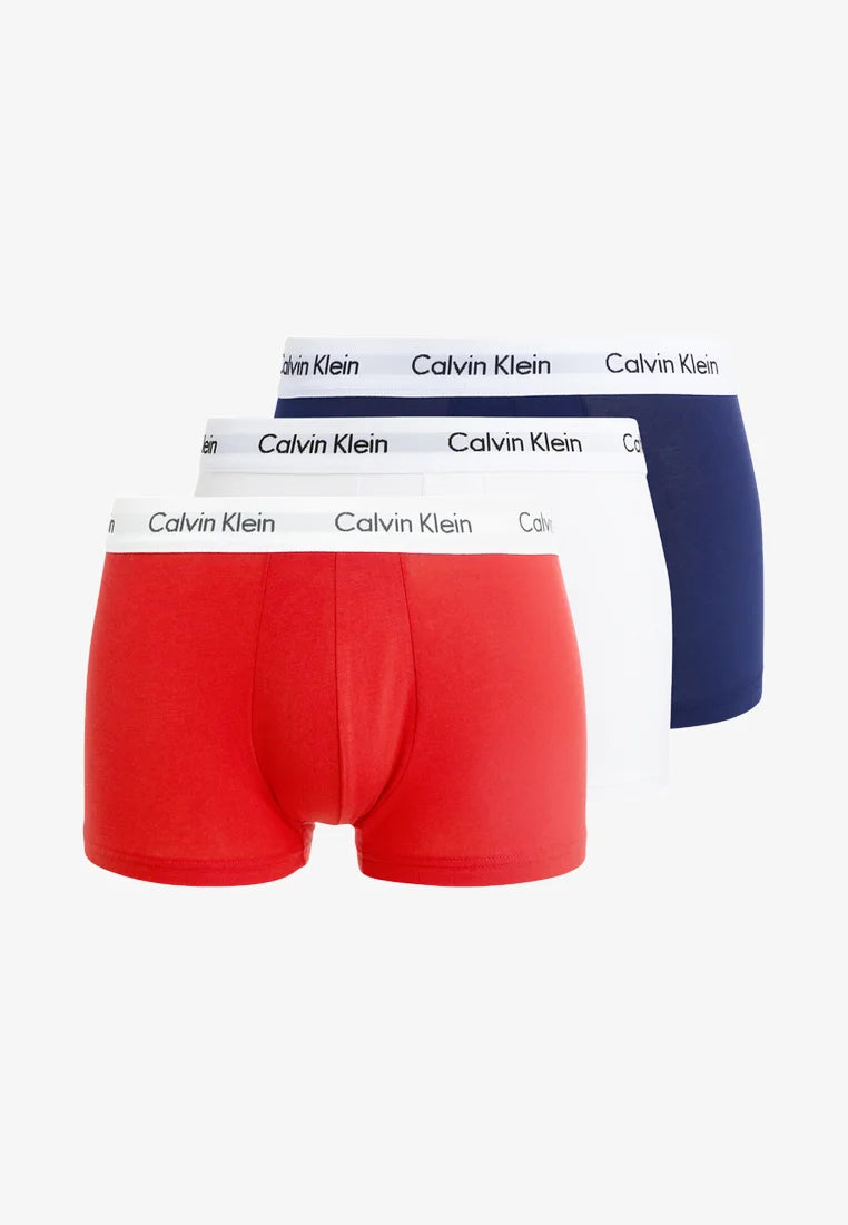 Calvin Klein Cotton Stretch Trunks – 3er-Pack – Weiß, Rot-Ingwer