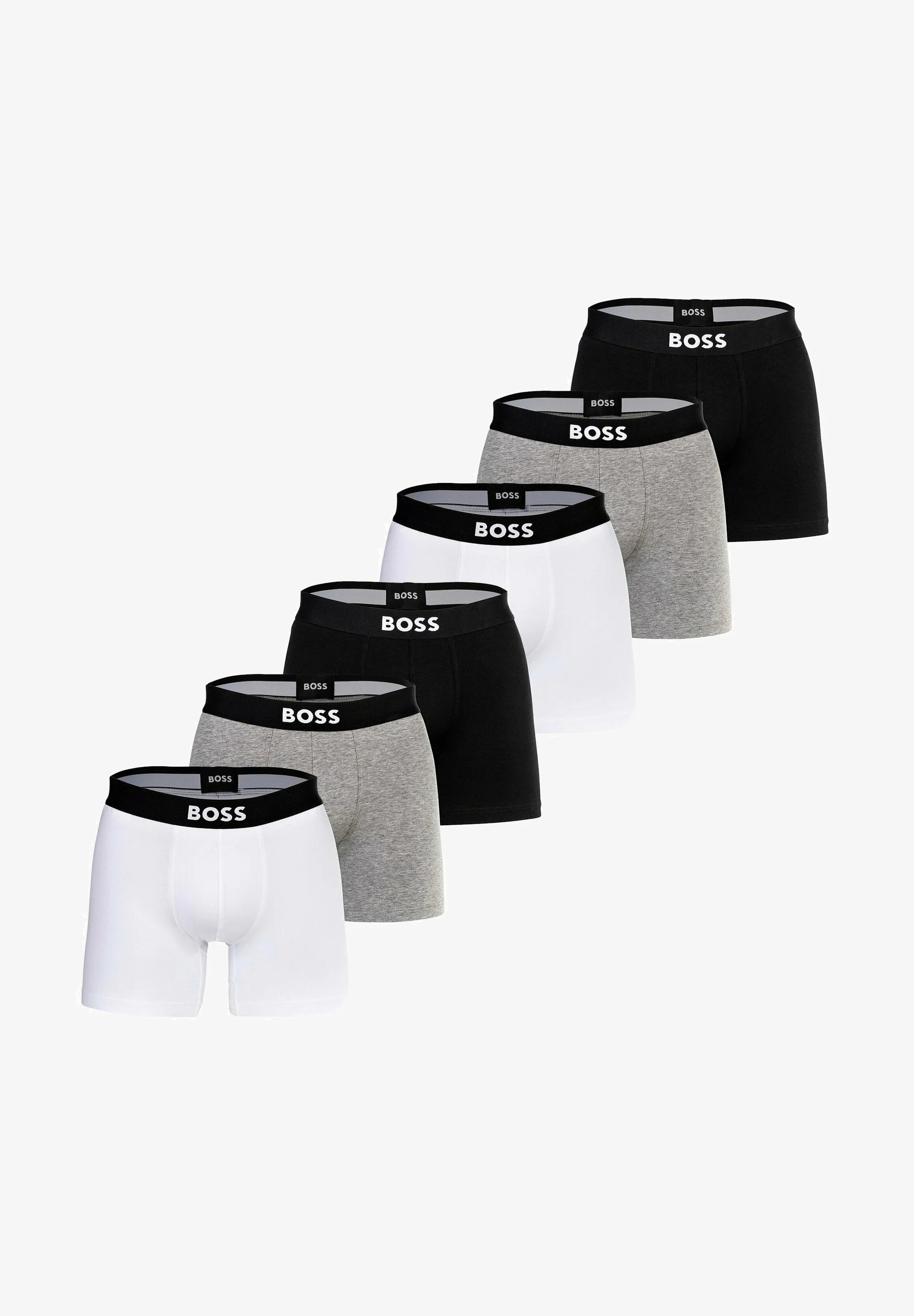 BOSS 6 Pack One Stretch Logo Trunks – černá, šedá, bílá