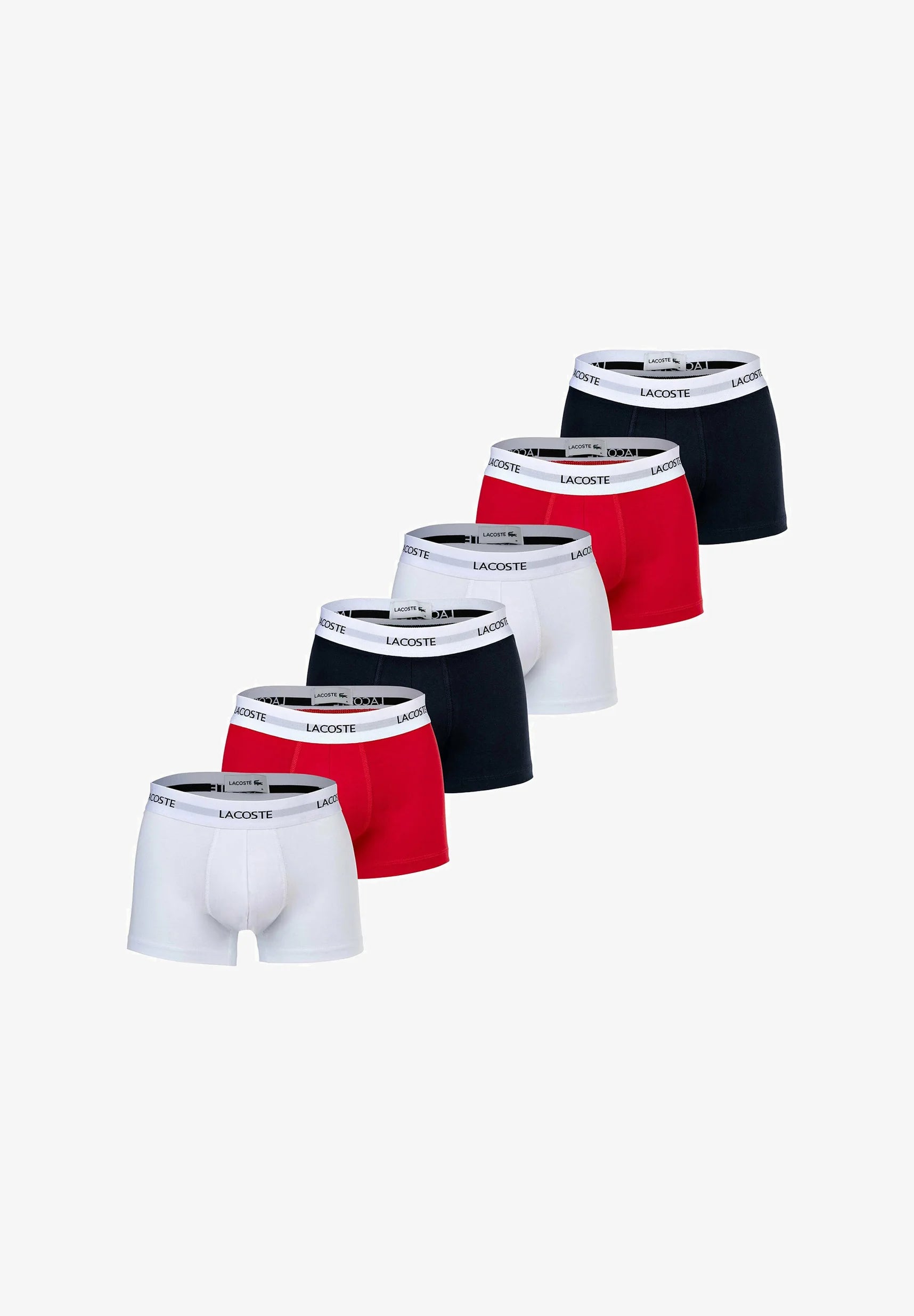 Boxer Lacoste elasticizzati con logo, confezione da 6: blu scuro, bianco, rosso