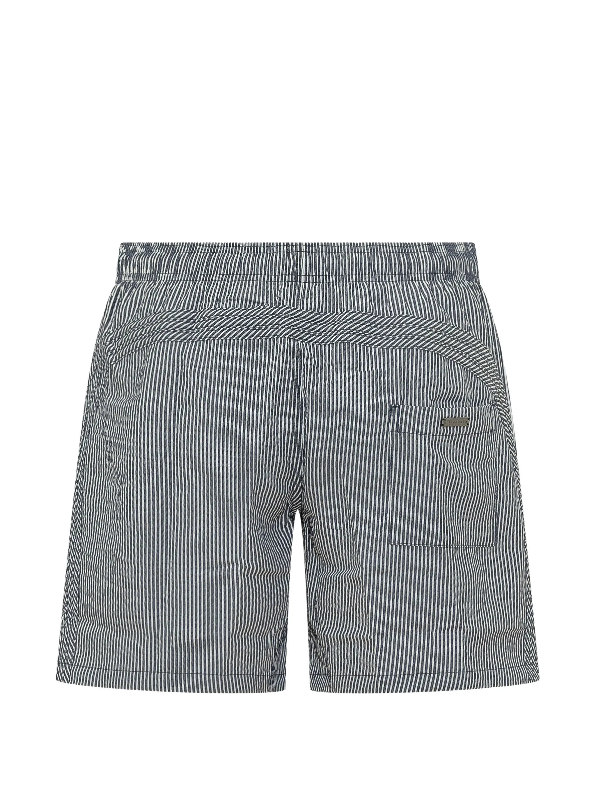 SUNDEK Striped Seersucker Swim Shorts – Dark Navy