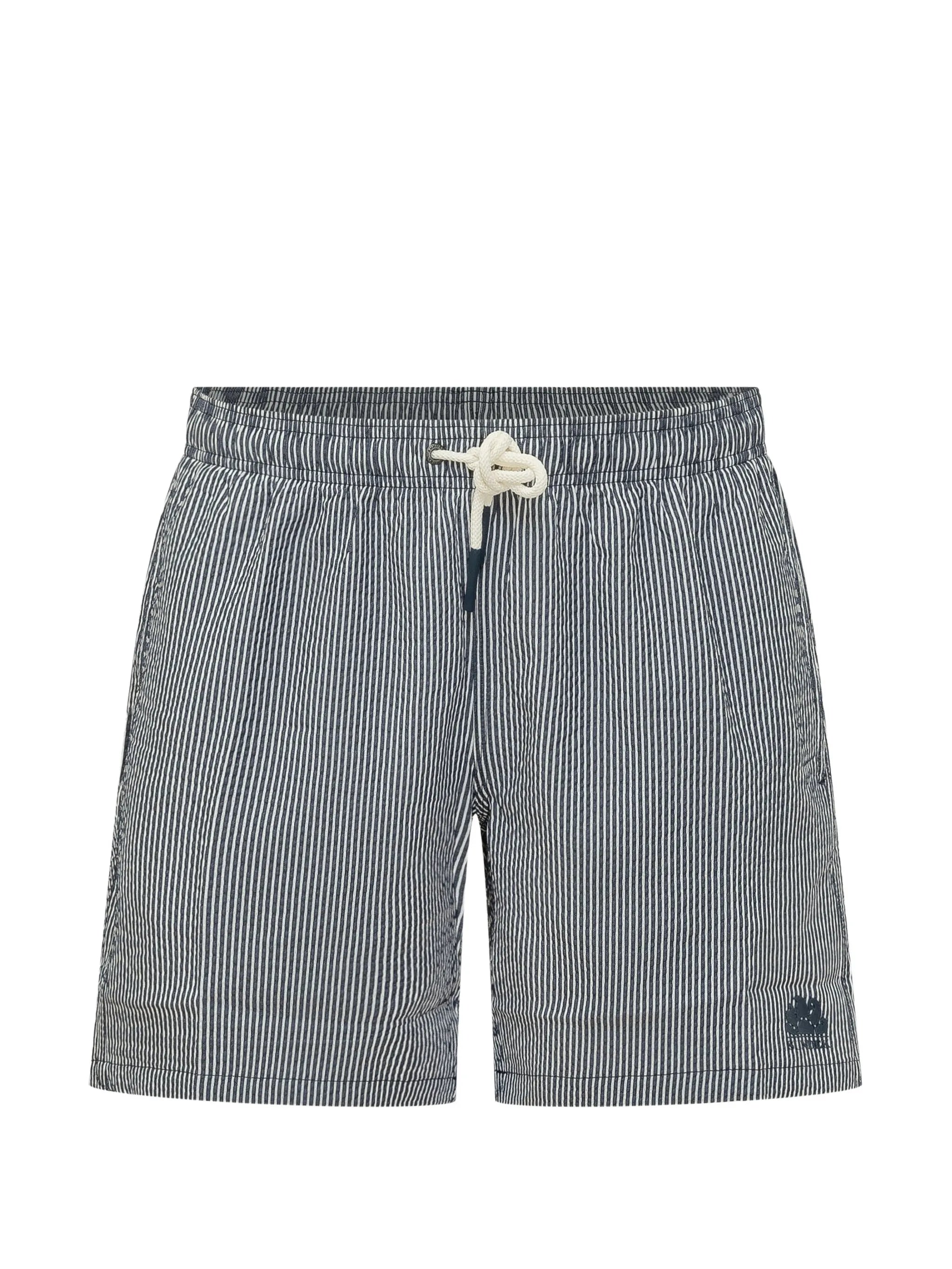 SUNDEK Striped Seersucker Swim Shorts – Dark Navy