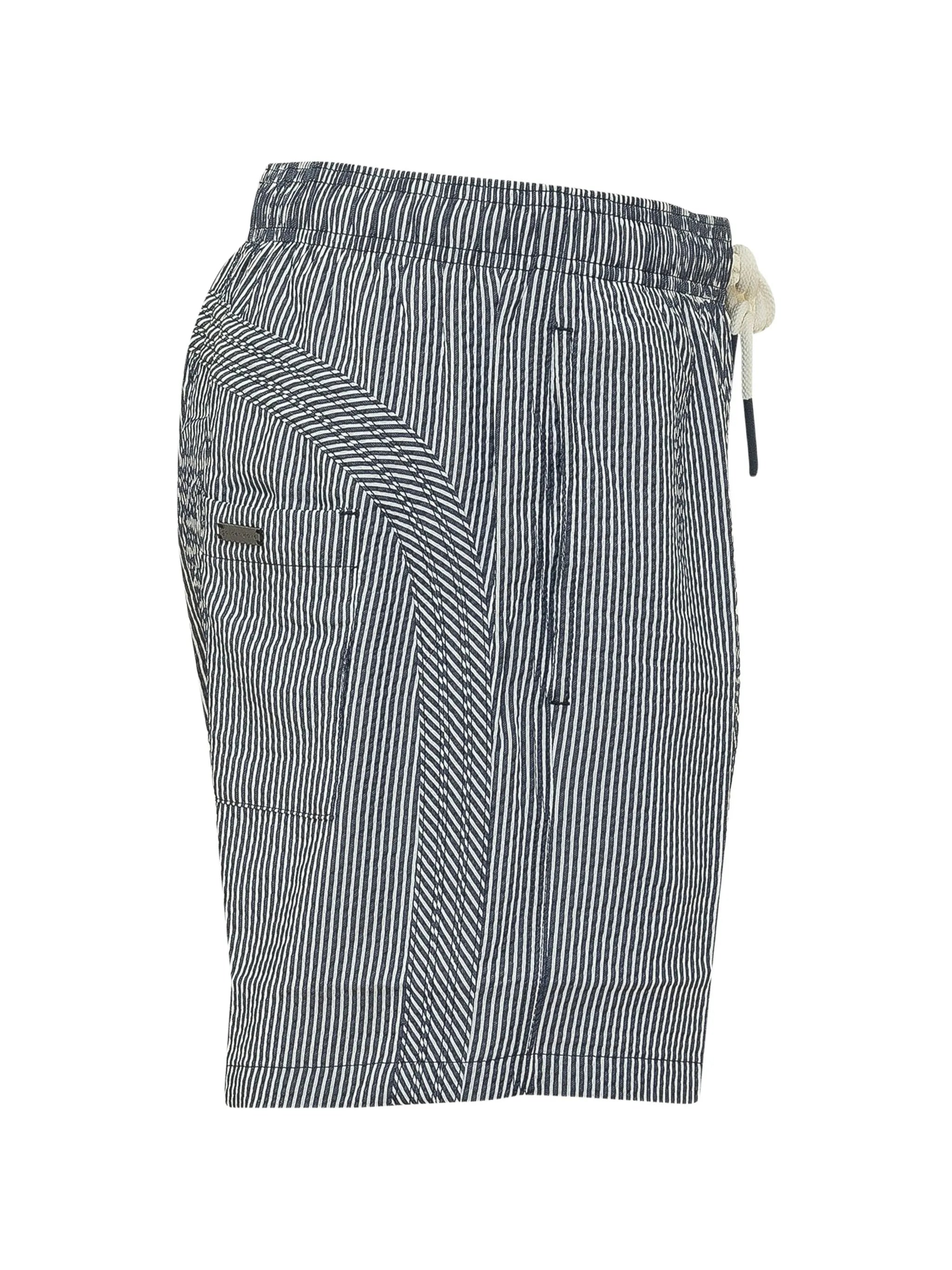 SUNDEK Striped Seersucker Swim Shorts – Dark Navy