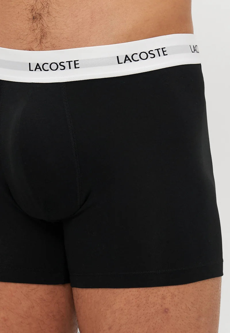 Lacoste Underwear Stretch Boxer Briefs 3 Pack – Black, White, Silver Chine
