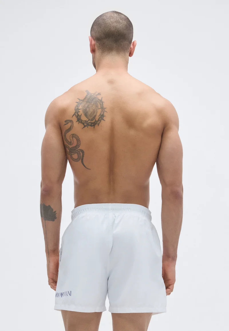 Pantaloncini da bagno boxer con logo esteso Emporio Armani EA7 Water Sport - Bianco, Blu Clematis