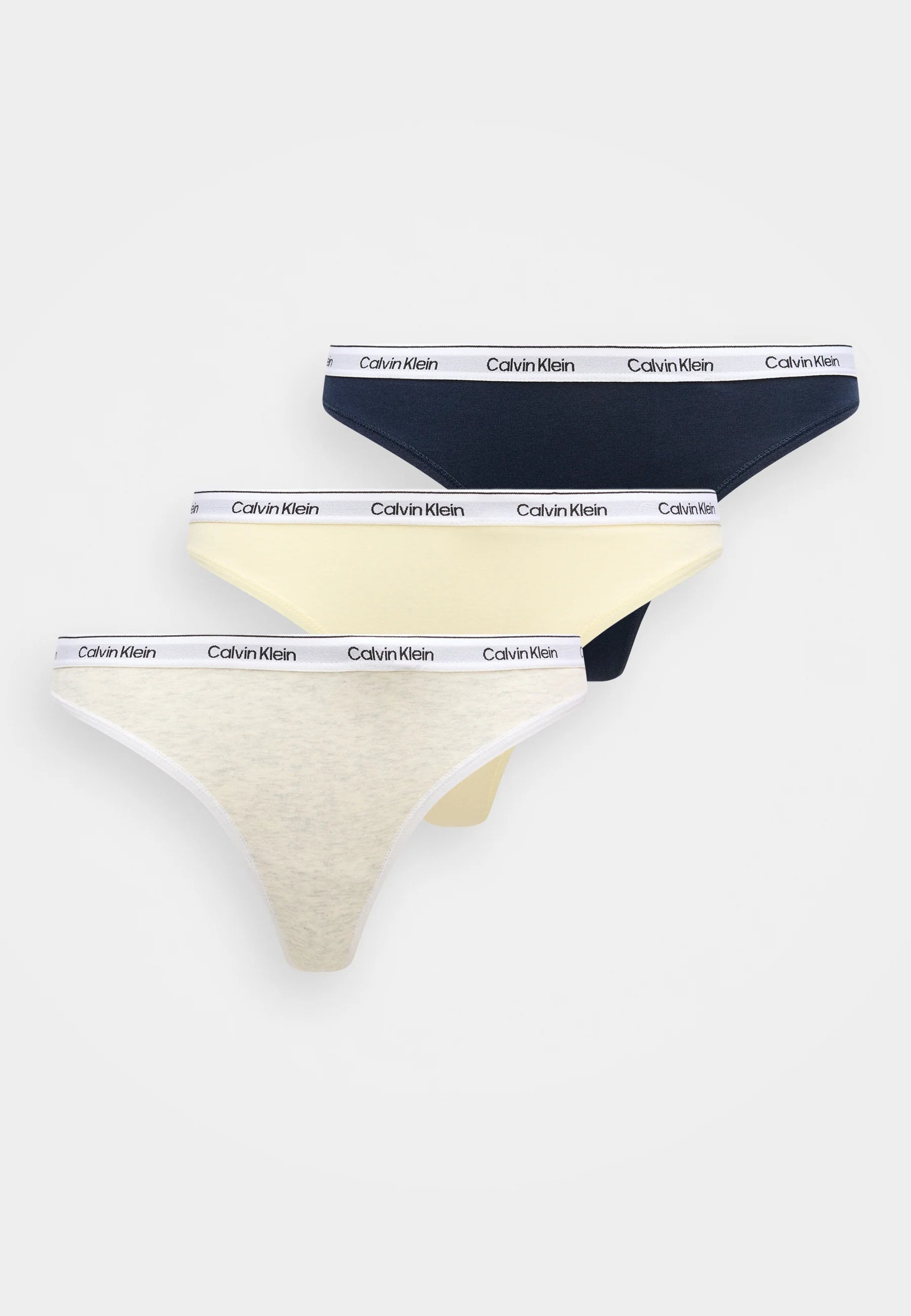 Calvin Klein Icon Logo 3-Pack Thongs – Shoreline, Snow Heather, Pear Sorbet