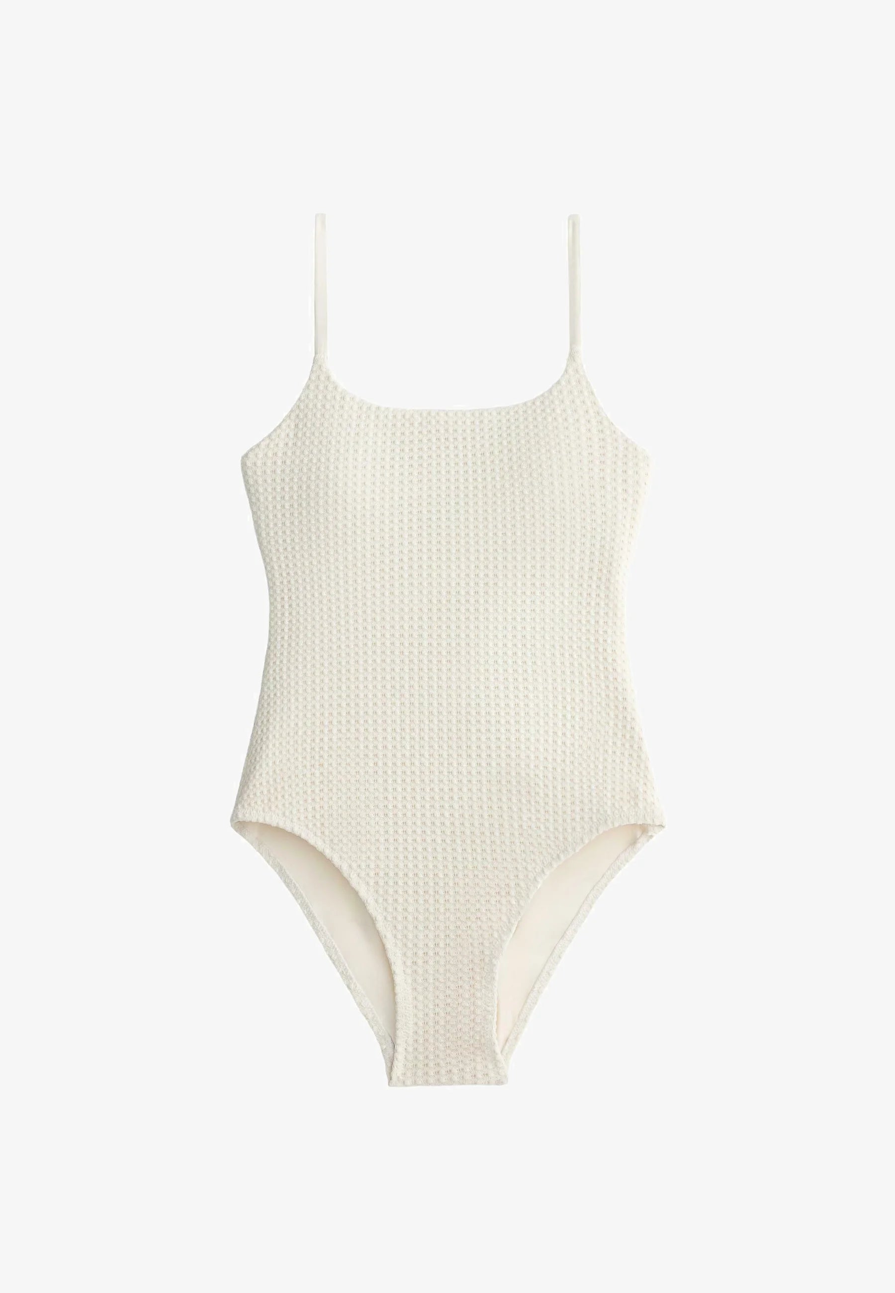 OYSHO Bubble-Texture Crochet Round Neck One-Piece Swimsuit – Stone