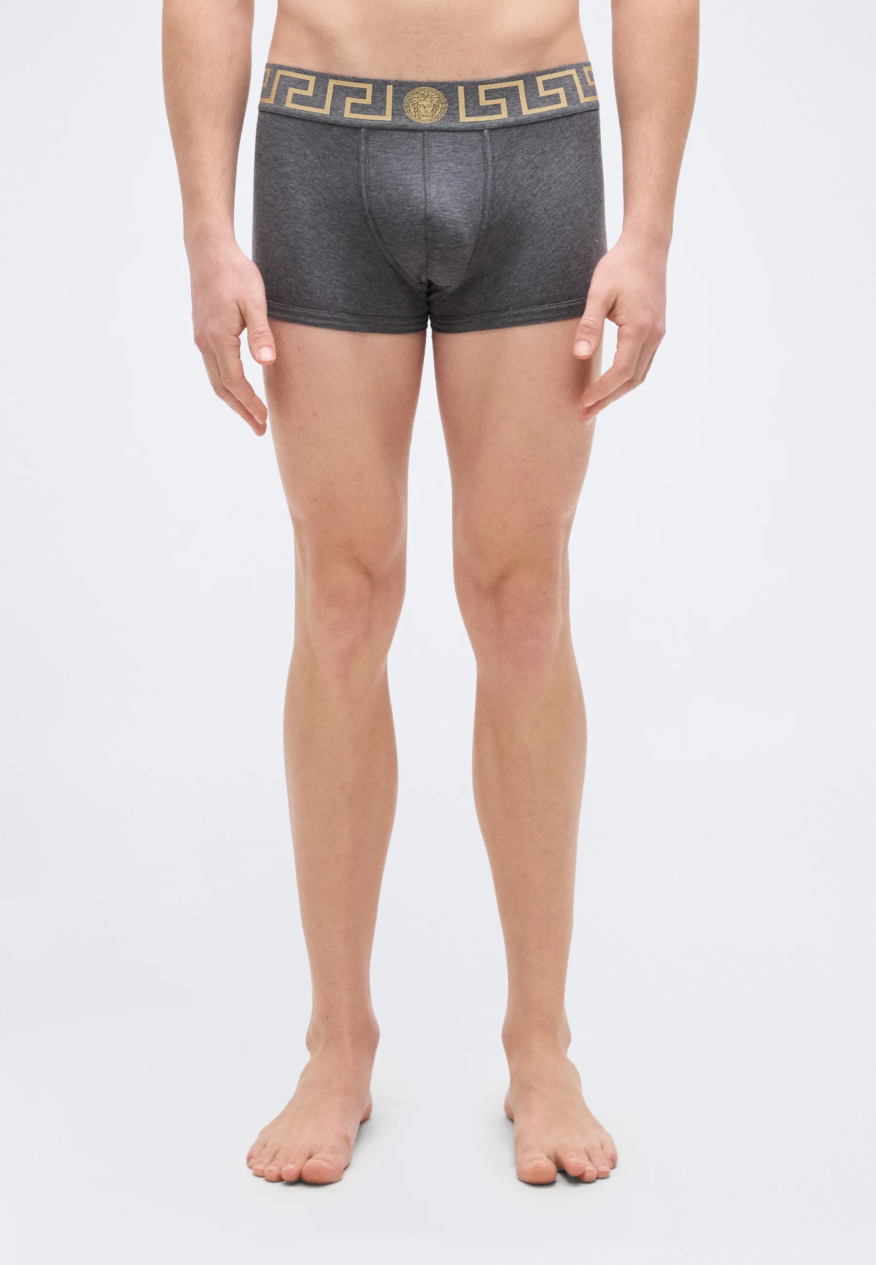 Nízké trenky Versace Cotton Stretch – šedé, zlaté barvy
