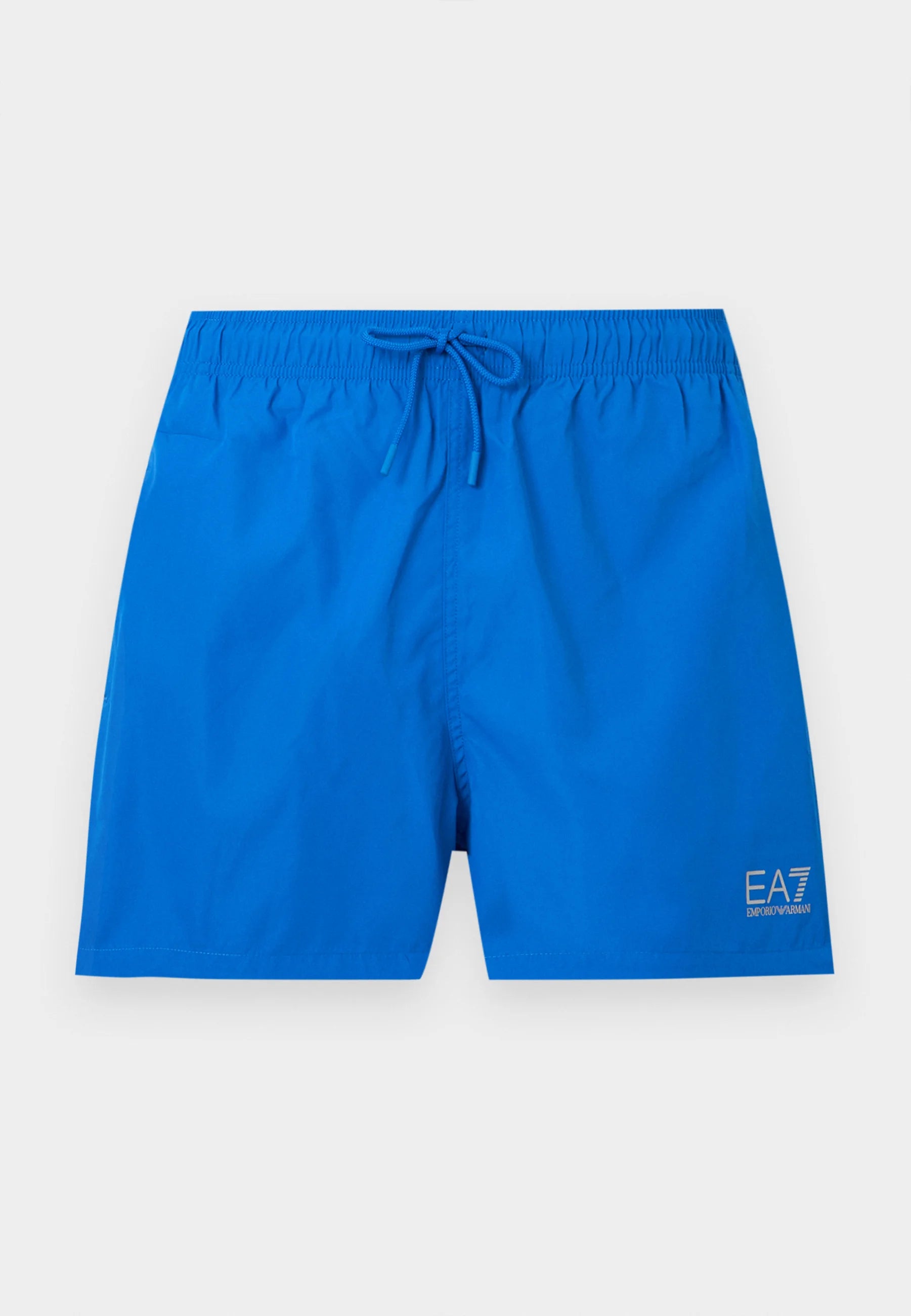 Spodenki kąpielowe Emporio Armani EA7 do sportów wodnych z graficznym pionowym monogramem – Morze Tureckie, w kolorze srebrnym