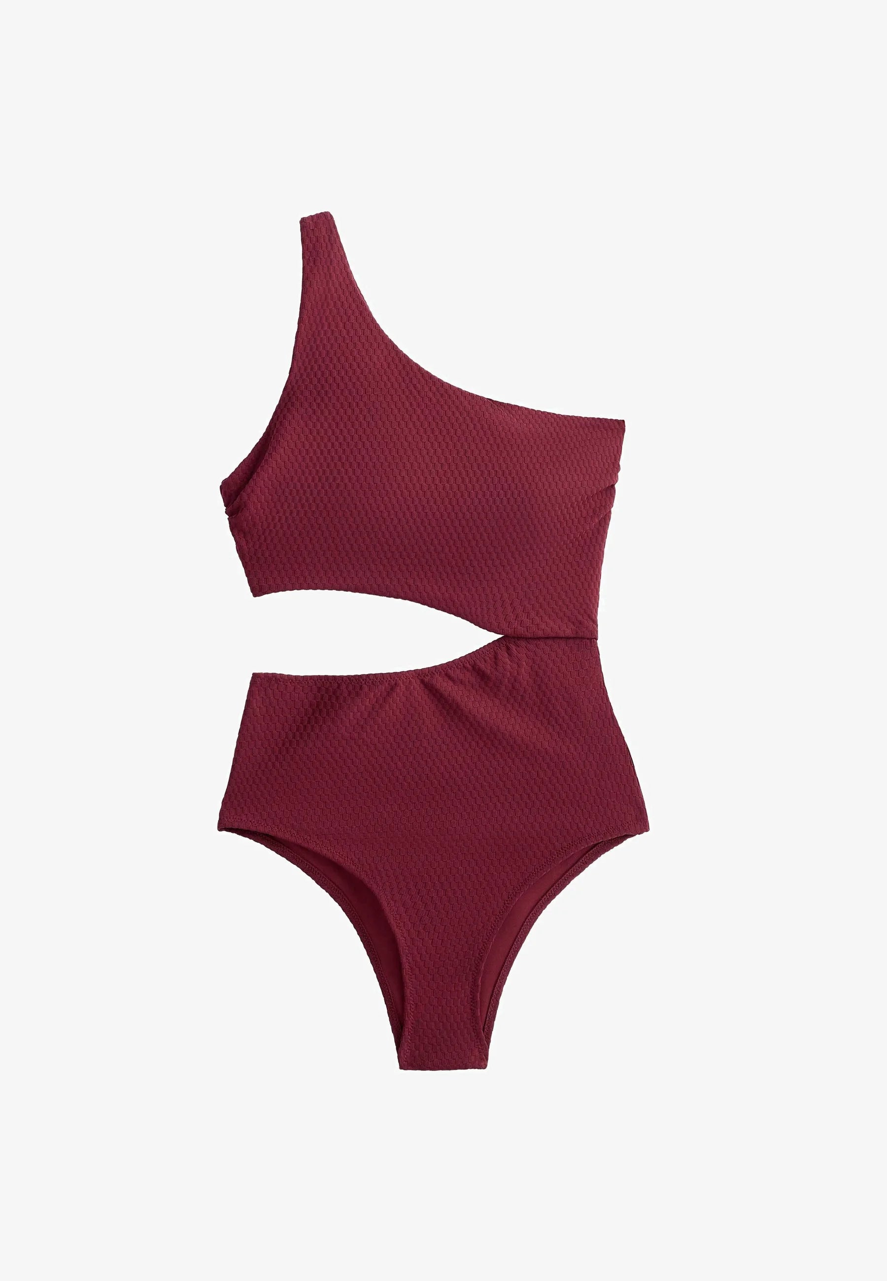 OYSHO Mini Check Jacquard Asymetrické Trikini plavky – Cherry