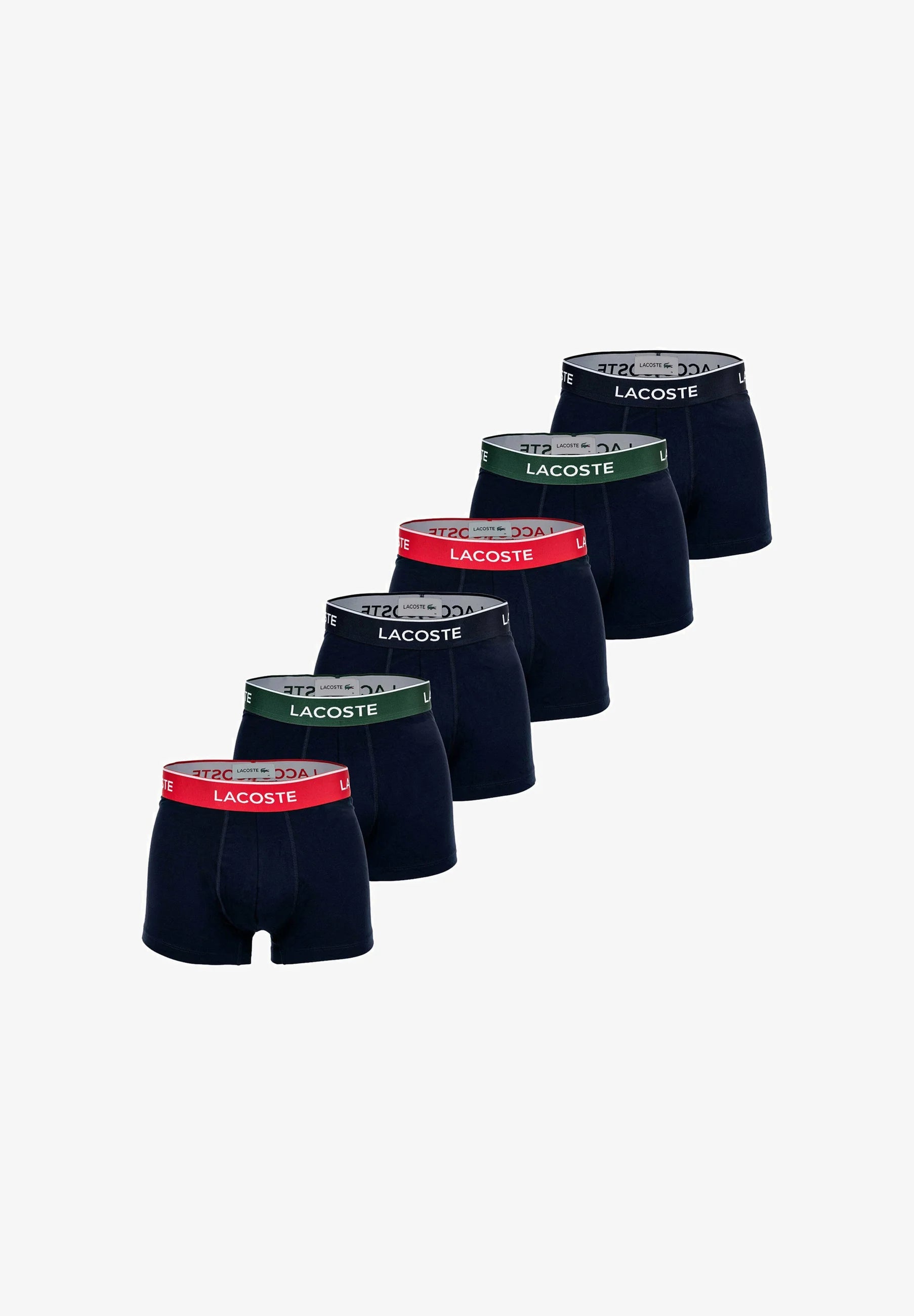 Lacoste 6 Pack Logobund Trunks – tmavě modrá, zelená, červená