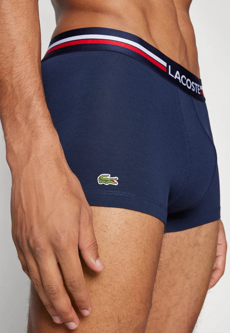 Lacoste Classic Stretch Trunks im 3er-Pack – Marine, Silberchine, Rot