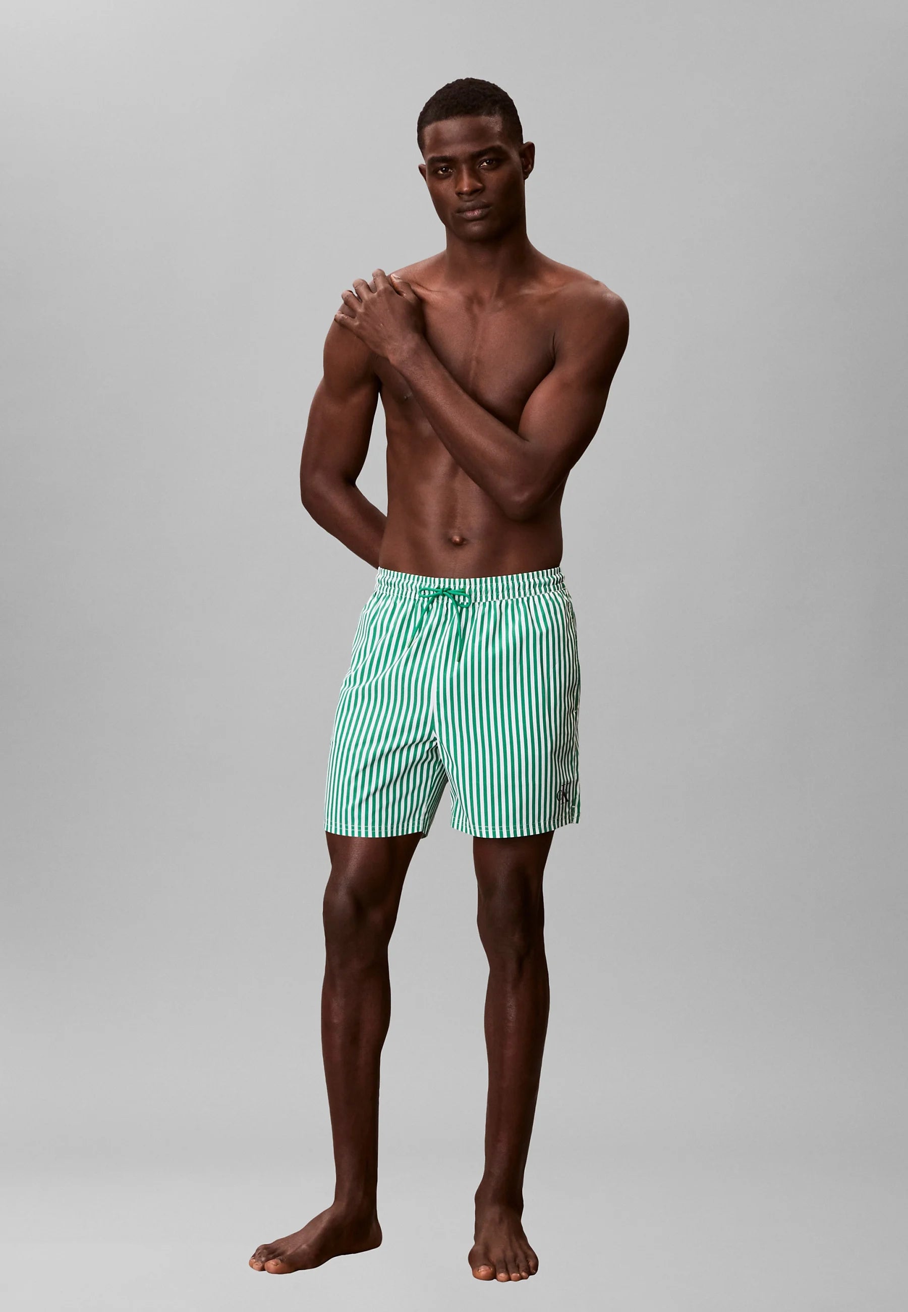 Calvin Klein Graphic Swim Shorts – Penny Stripe, Mardi Gras Green