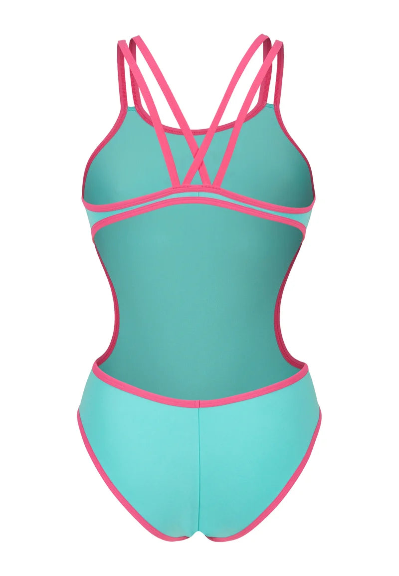 Arena Maillot de bain une pièce à dos croisé double – Eau, Rose choquant