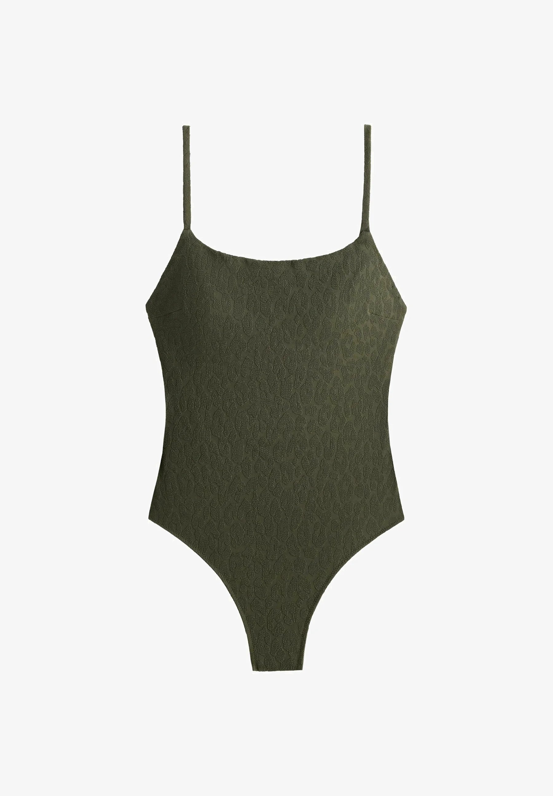 Jednodílné plavky OYSHO Leopard Texture – tmavě zelené