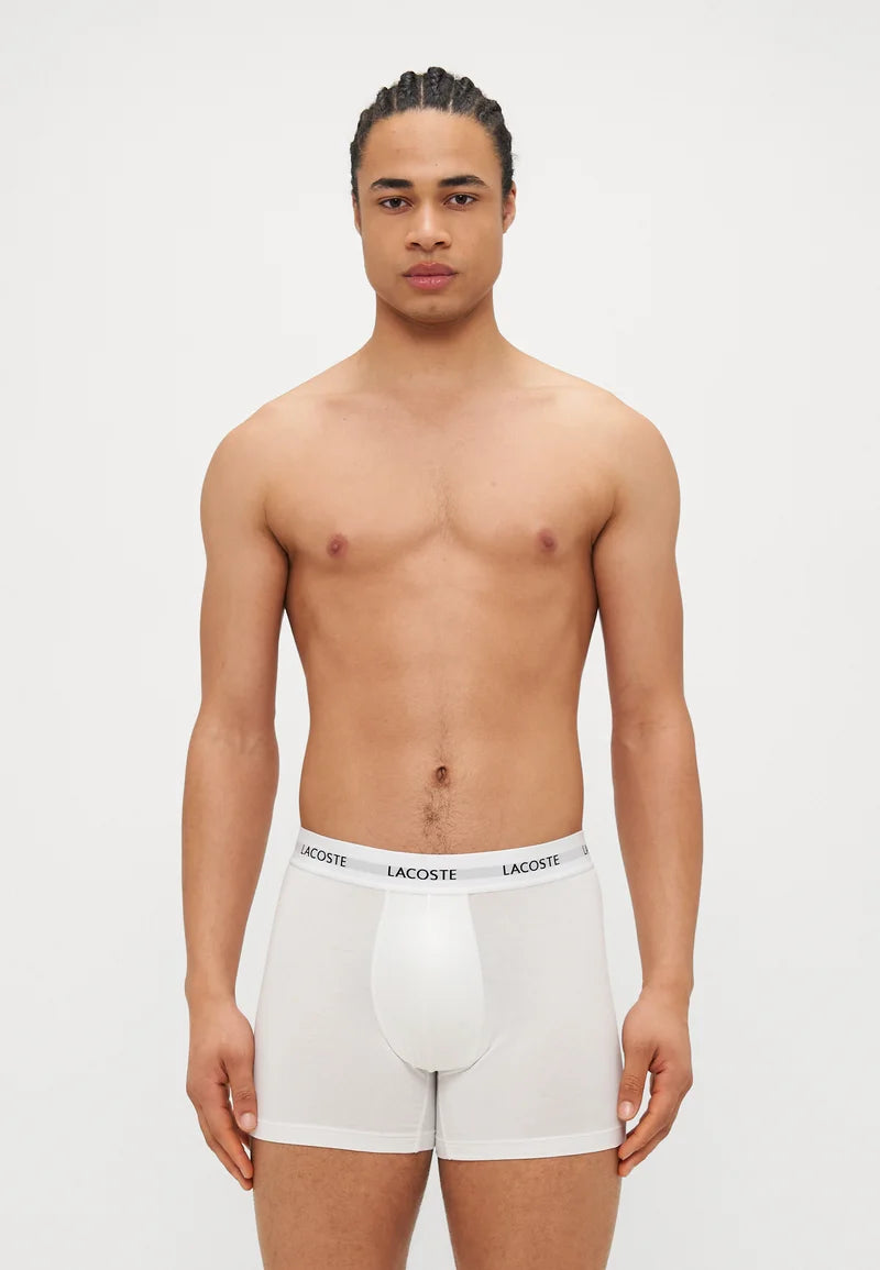 Lacoste Underwear Stretch Boxer Briefs 3 Pack – Black, White, Silver Chine