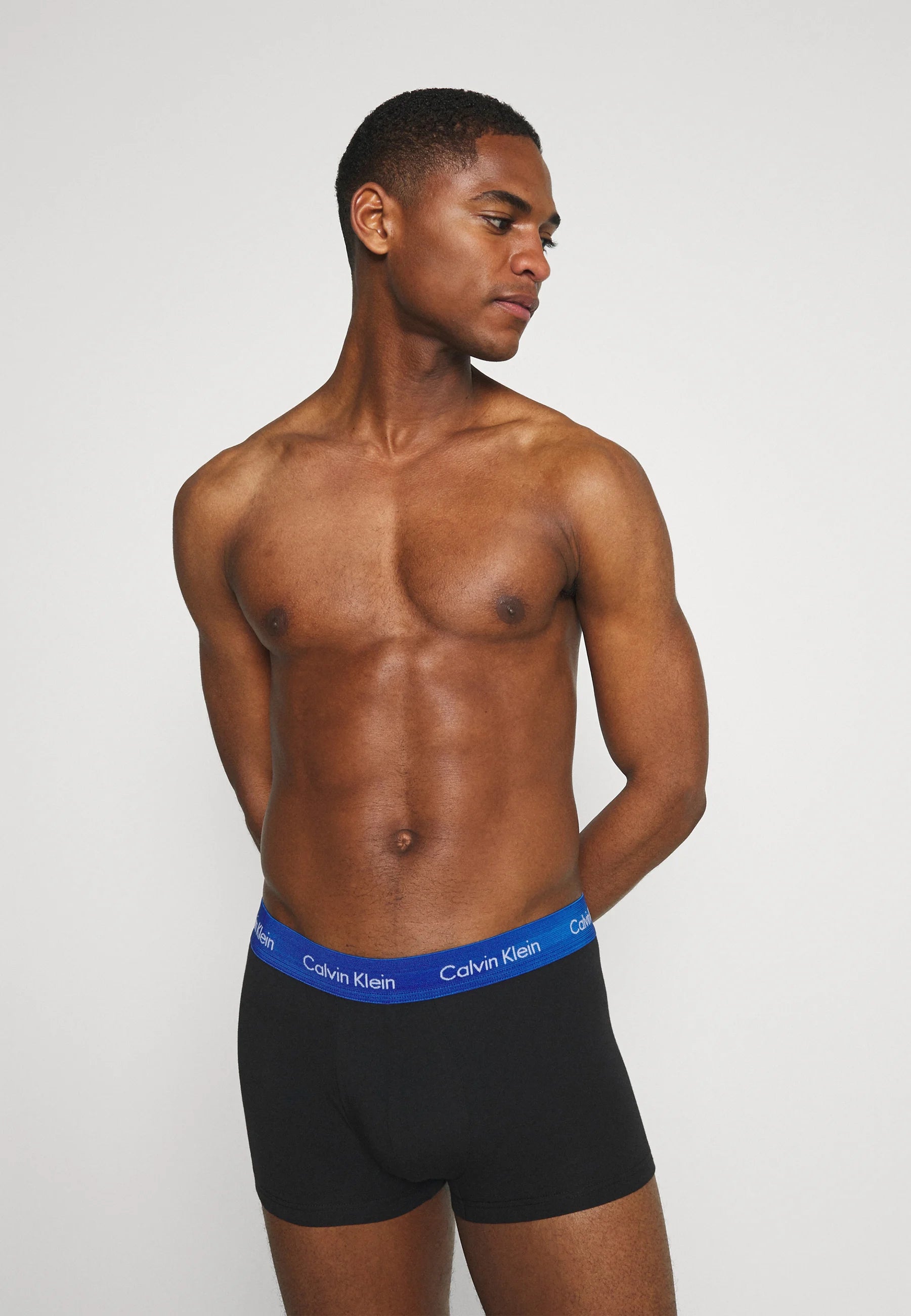 Calvin Klein Cotton Stretch Trunks – 3 Pack – Black with Black, Blue and Red Waistbands