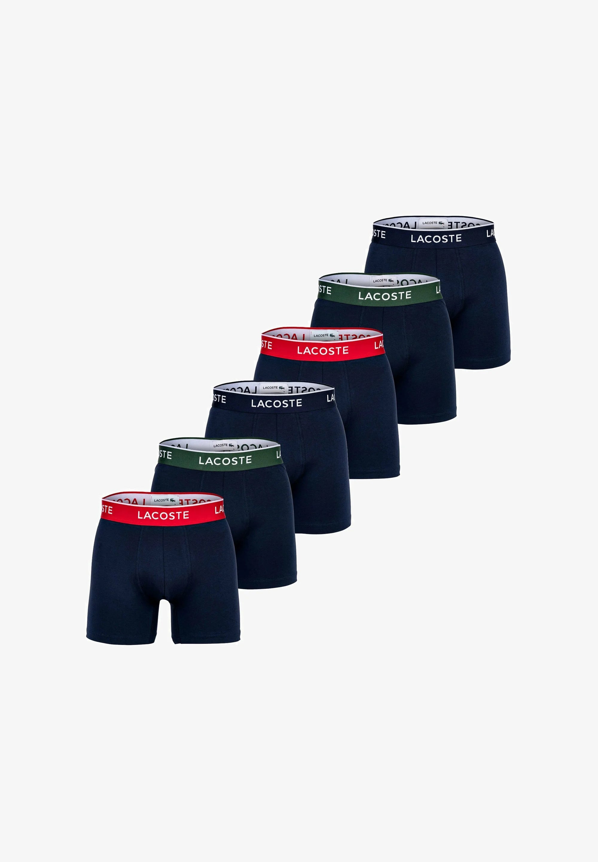 Lacoste 6er-Pack Stretch-Unterhosen mit Logobund – Dunkelblau, Rot, Grün