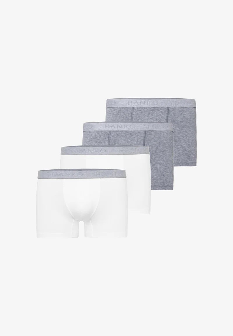 HANRO Lot de 4 boxers en coton stretch – Blanc, Gris