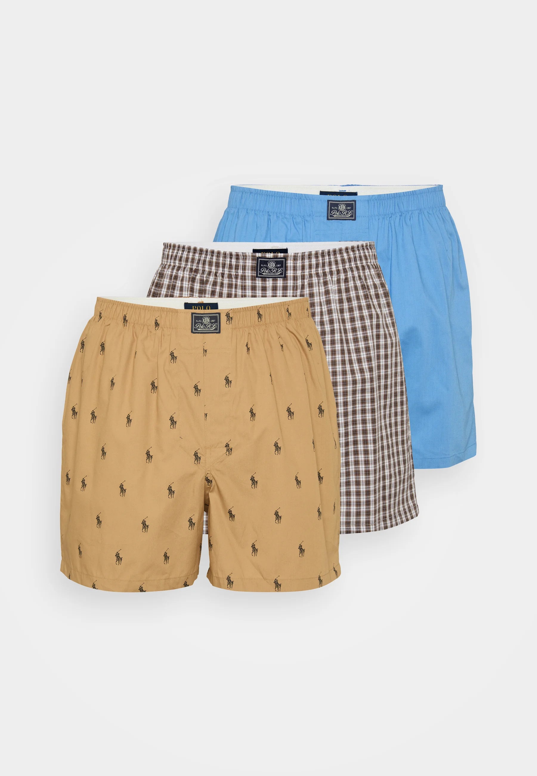 Polo Ralph Lauren Cotton Open Boxer Shorts – 3 Pack – Camel, Blue, Brown