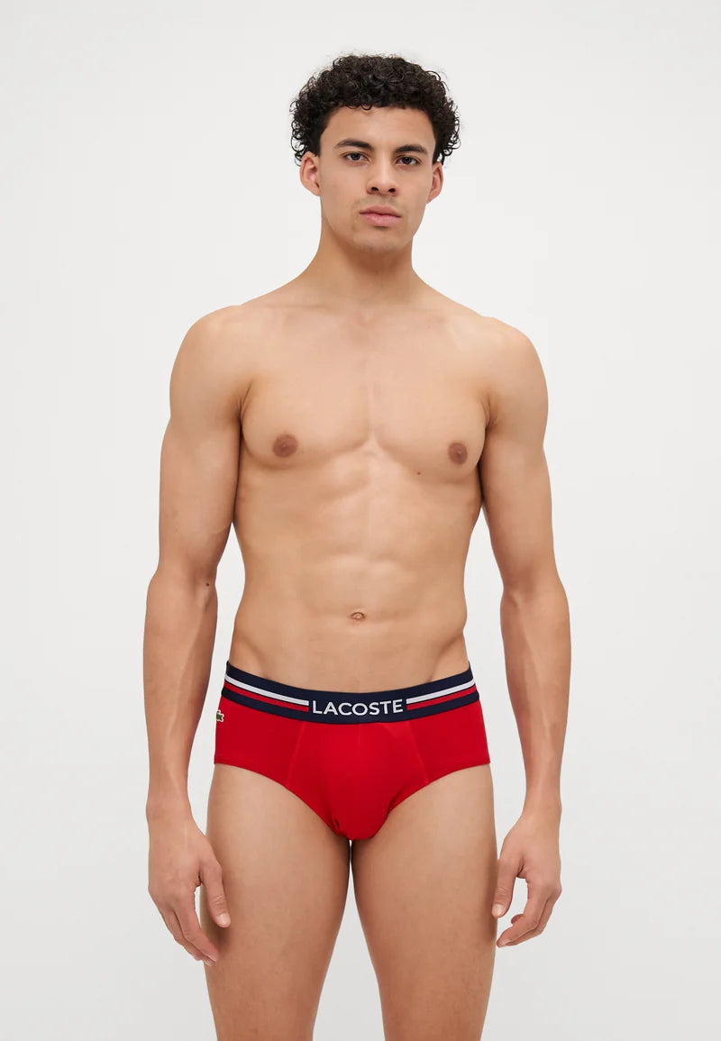 Lacoste Stretch Cotton Briefs 3 Pack – Navy Blue, Silver Chine, Red