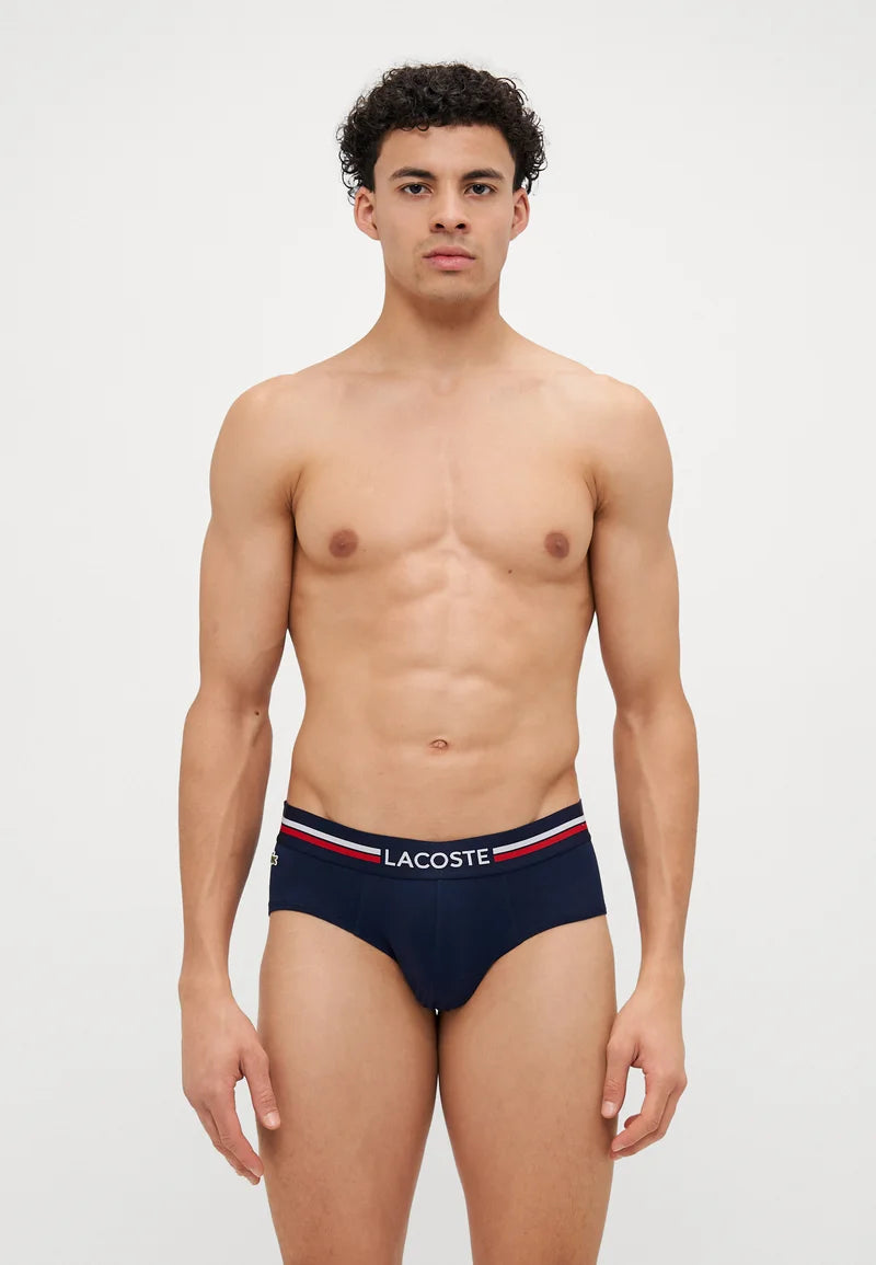 Lacoste Stretch Cotton Briefs 3 Pack – Navy Blue, Silver Chine, Red