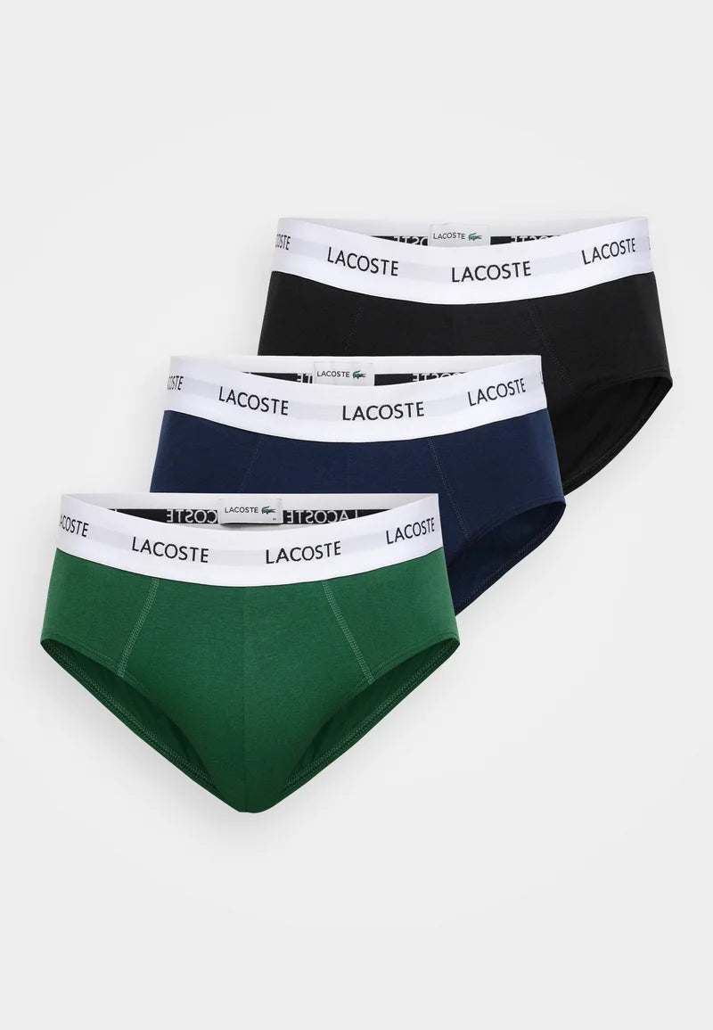 Lot de 3 slips Lacoste en coton stretch – noir, vert, bleu marine