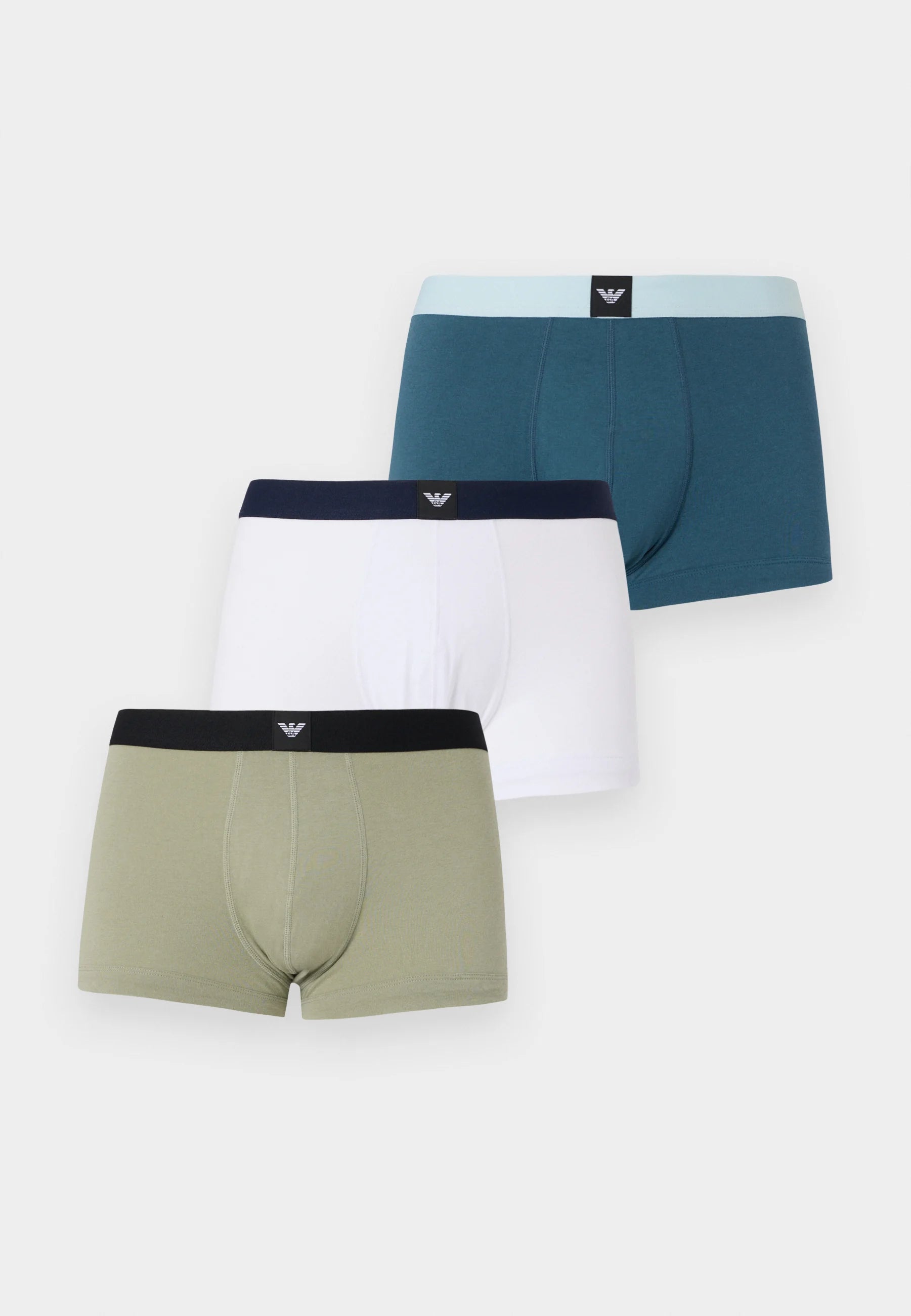 Emporio Armani ESSENTIAL Logo Label 3er-Pack Unterhosen – Salbei, Orion, Weiß