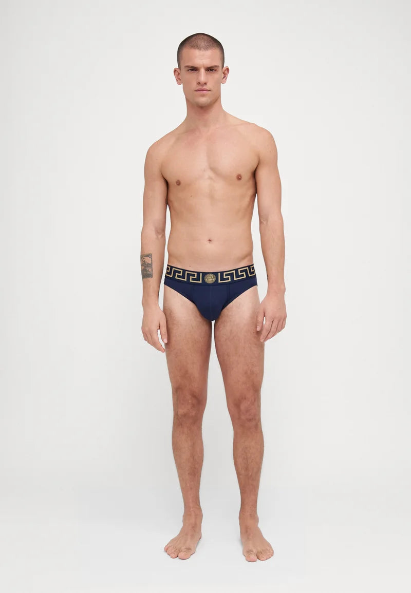 Versace Cotton Stretch Briefs – Low Rise – 3 Pack – Black, Dark Blue, White