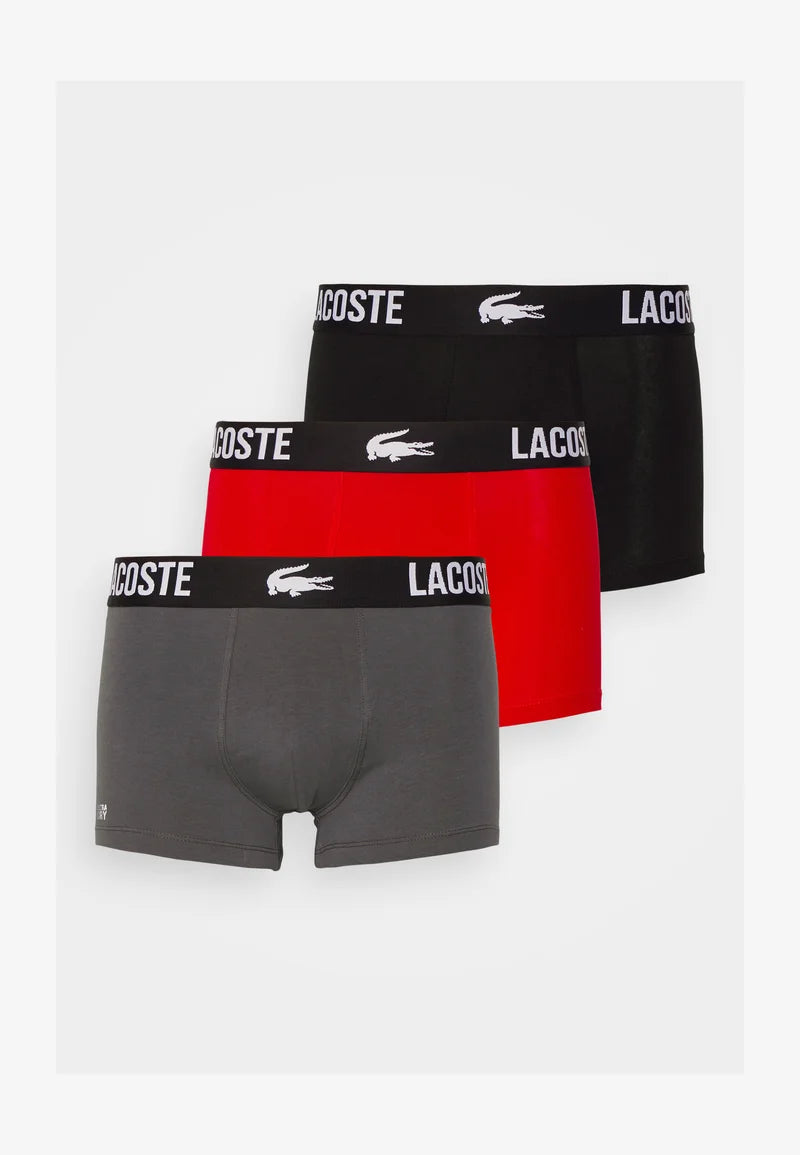 Lacoste Classic Stretch Trunks 3 Pack – Black, Dark Grey, Red