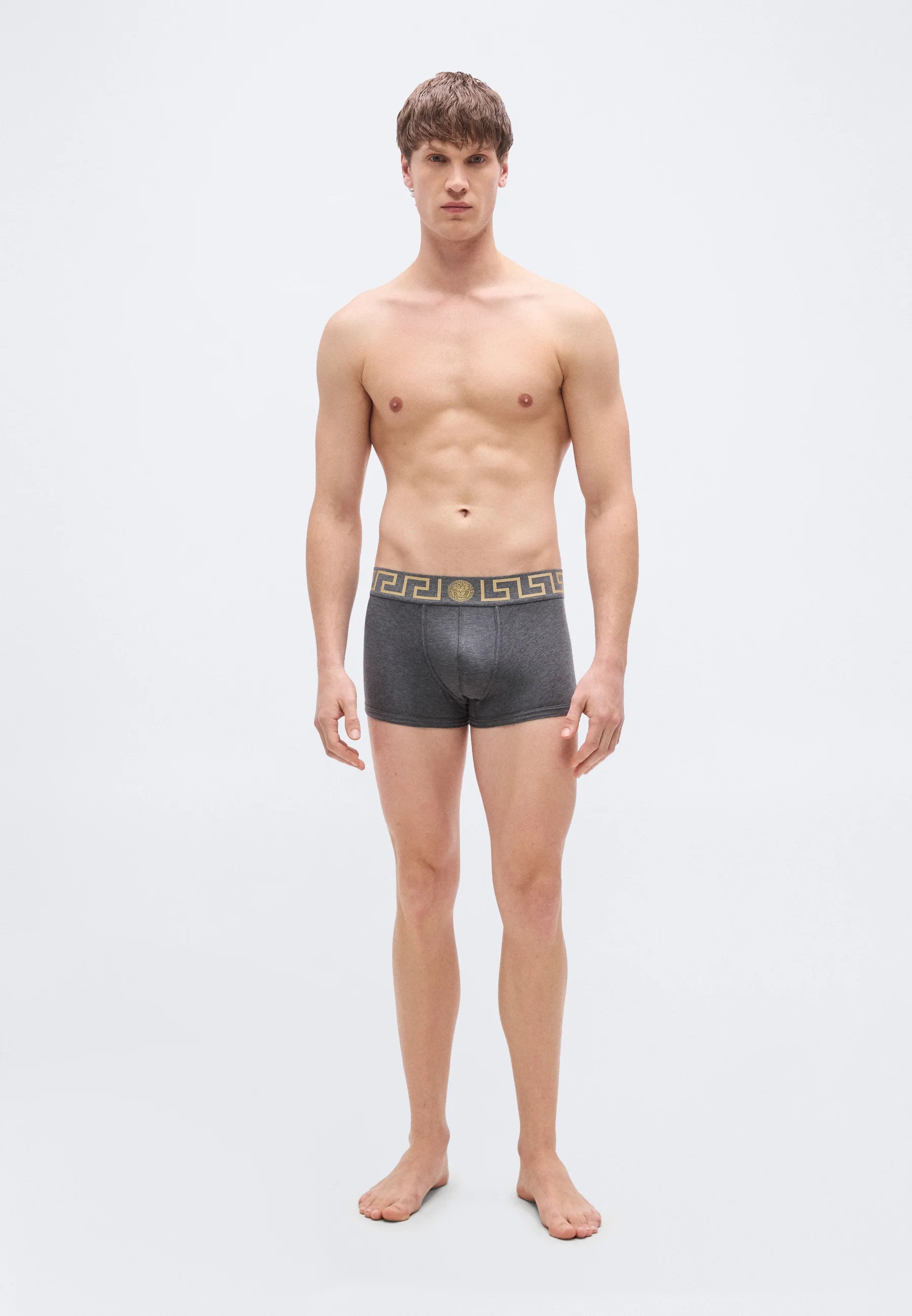 Versace Cotton Stretch Low Rise Trunks – Grey, Gold-Coloured