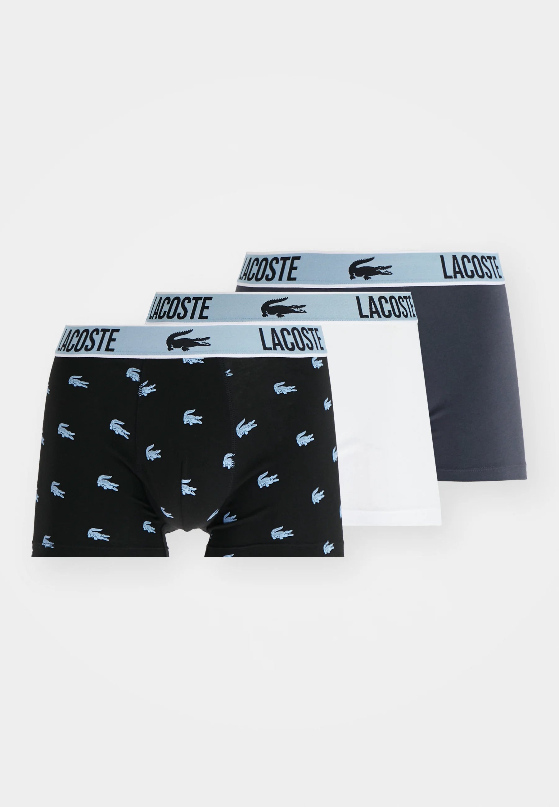 Boxer elasticizzati Lacoste in confezione da 3: nero, bianco grafite, blu