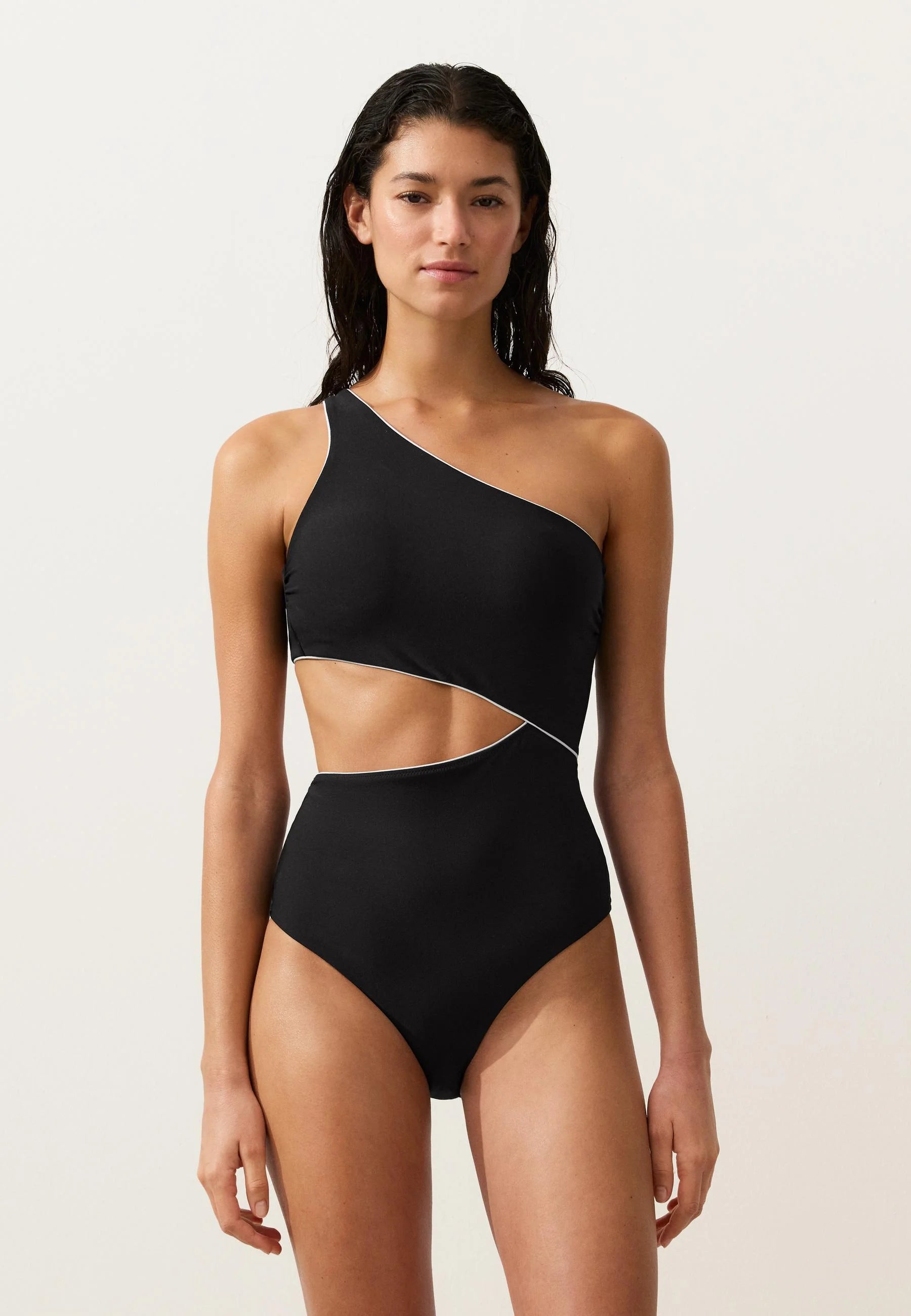 OYSHO Asymmetric Piping Trikini Swimsuit – Black