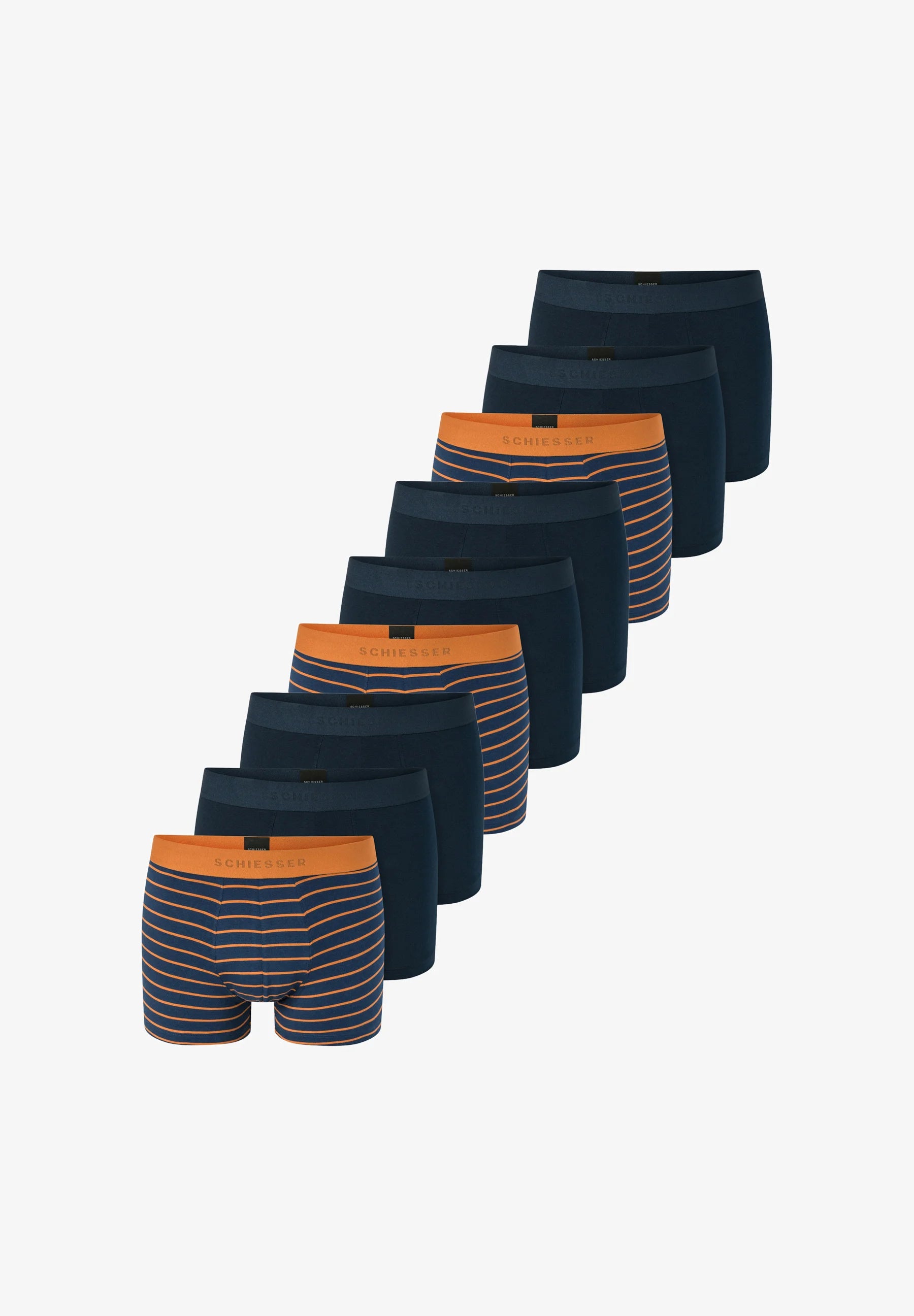 Schiesser 95 5 Cotton 9 Pack Trunks – Dark Blue, Orange
